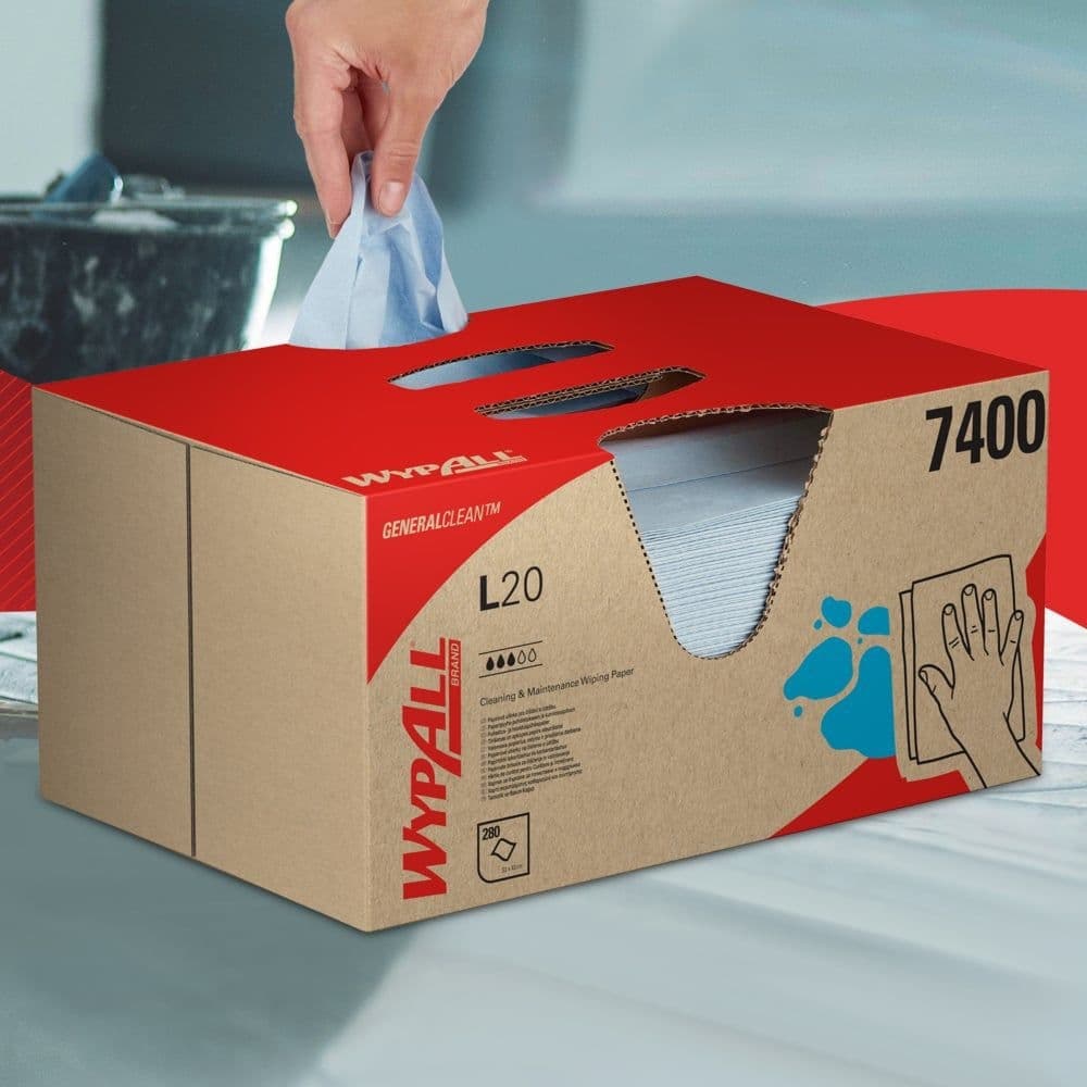 Poetsdoek WypAll L20 GeneralClean 420x330mm 280vel dispenserdoos blauw 7400 2