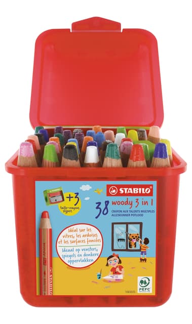 Kleurpotloden STABILO 882 woody 3 in 1 incl 3 slijpers classpack 38st 2