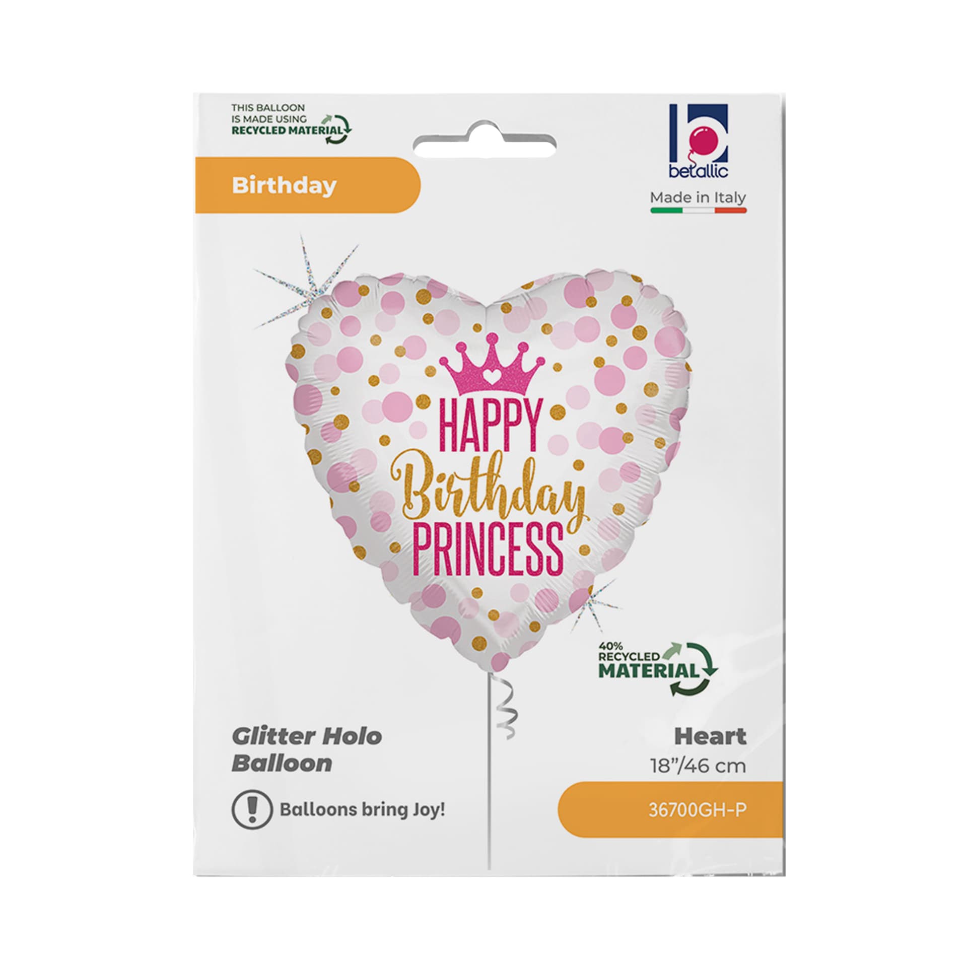Folieballon Birthday prinses 45cm