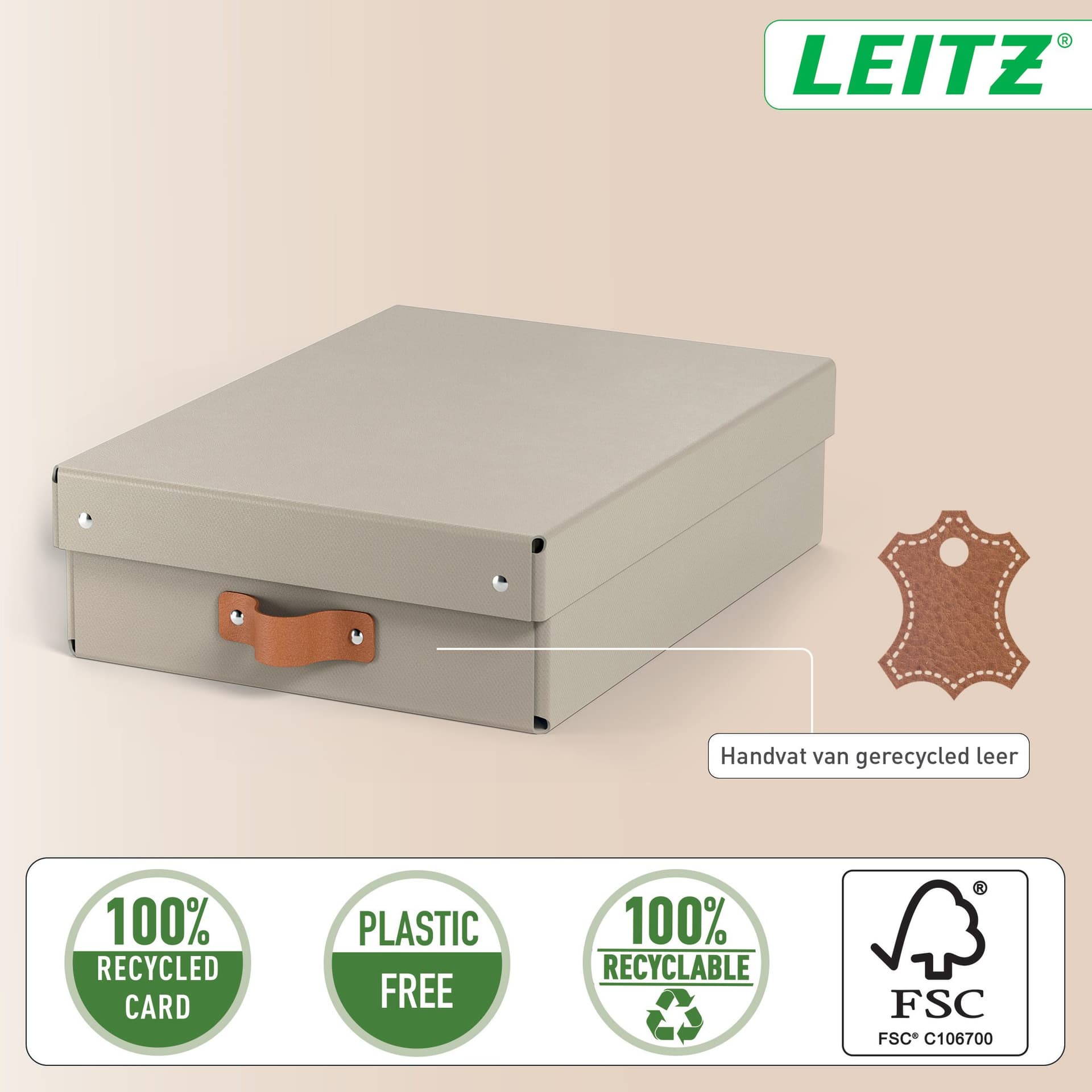 Opbergdoos Leitz Puro met deksel 8 liter set van 2 beige 3