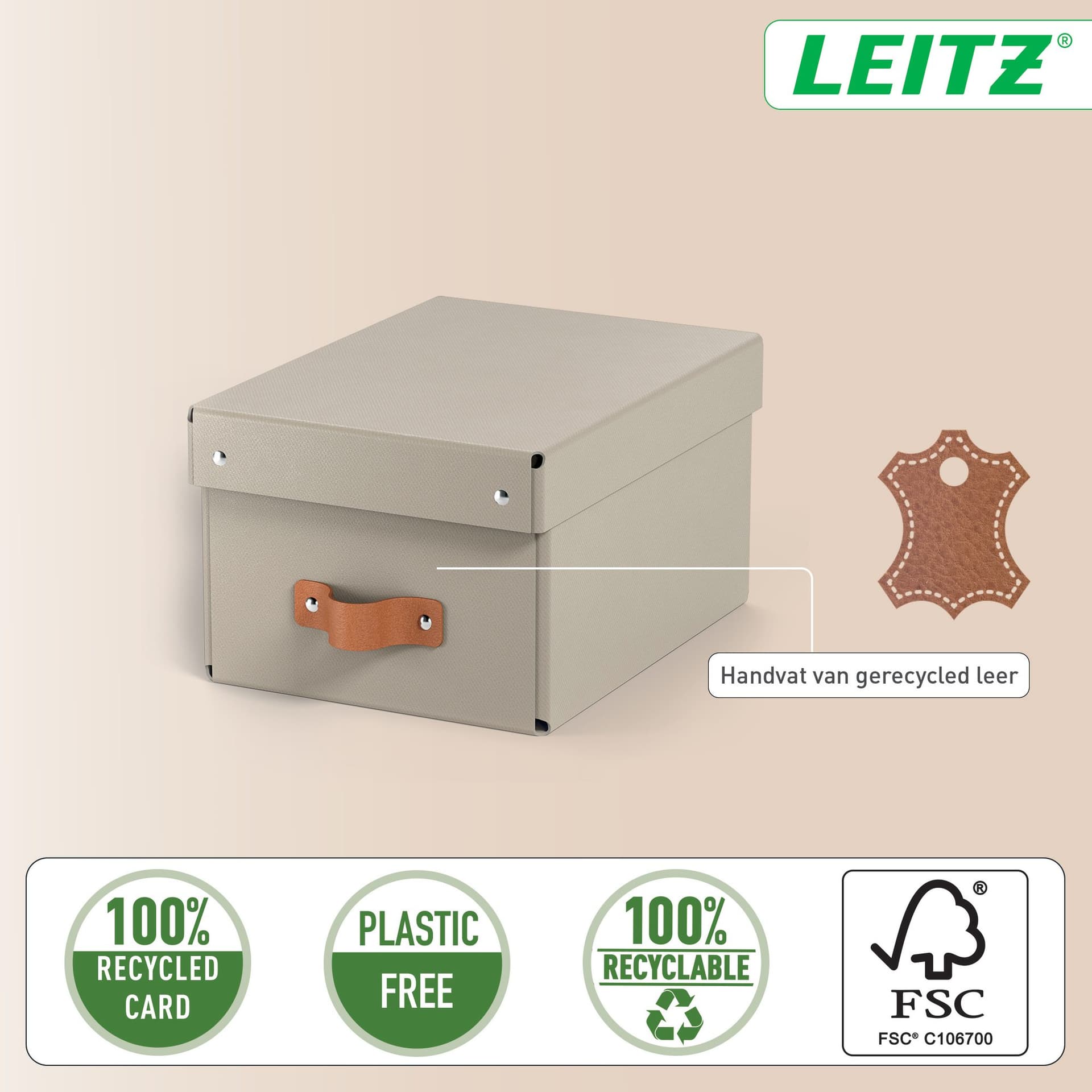 Opbergdoos Leitz Puro met deksel 7 liter set van 2 beige 3