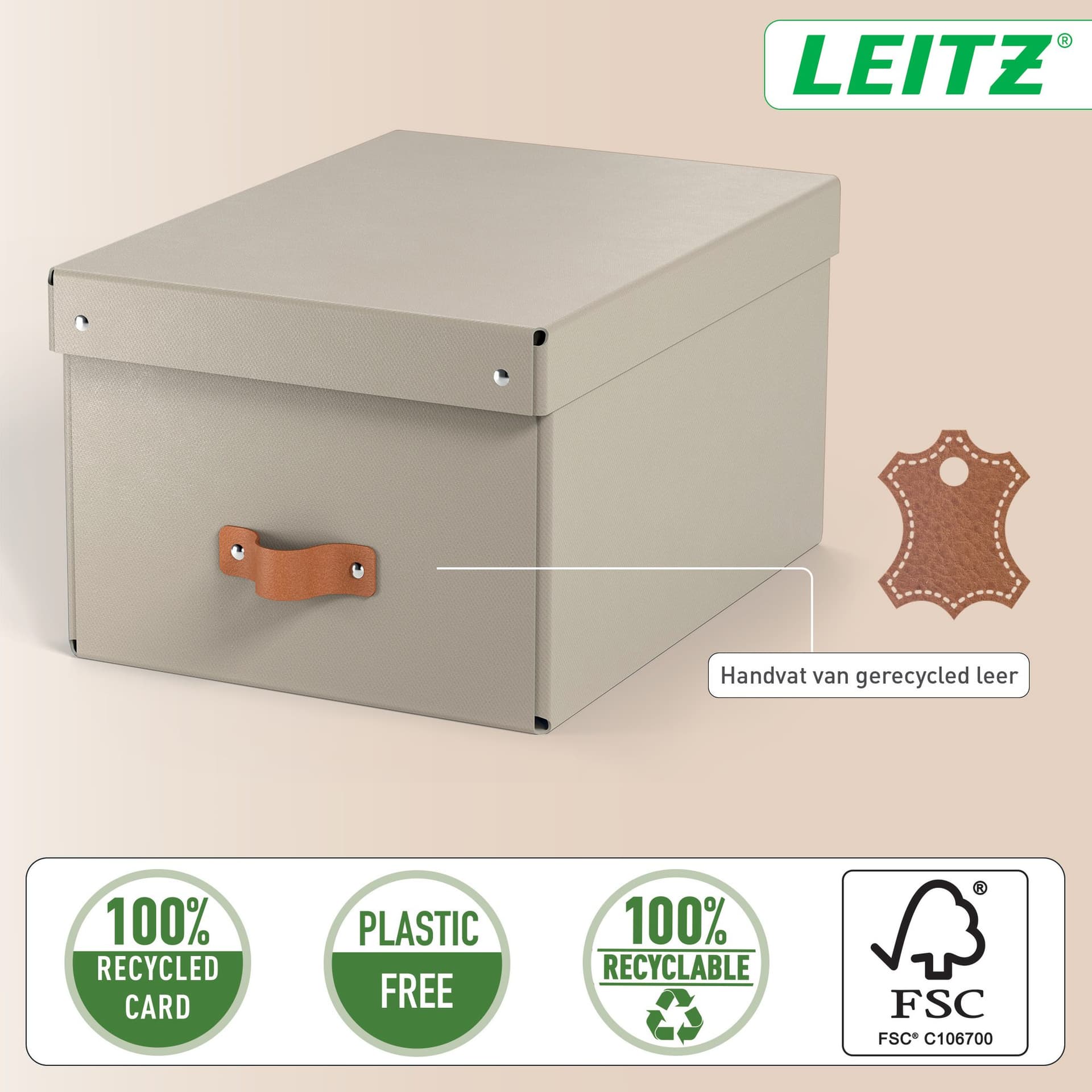 Opbergdoos Leitz Puro met deksel 17 liter set van 2 beige 3