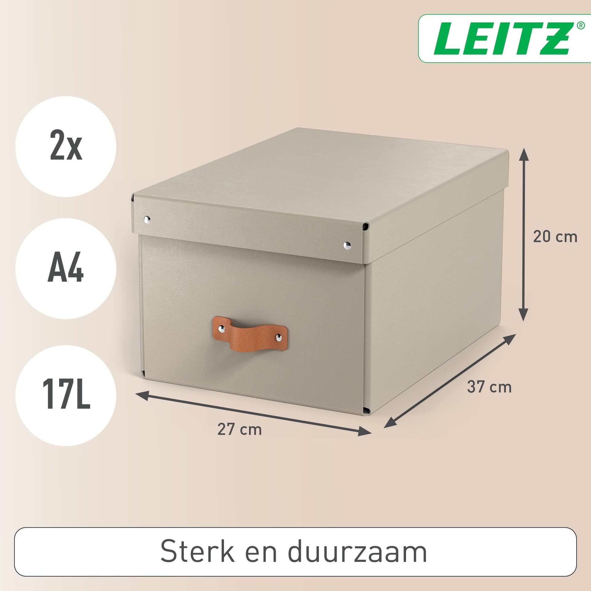 Opbergdoos Leitz Puro met deksel 17 liter set van 2 beige 4