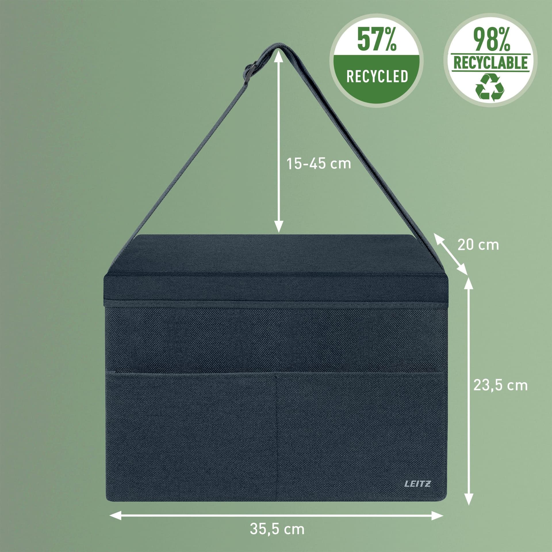 Opbergtas Leitz gestofferd met deksel compact grijs 4