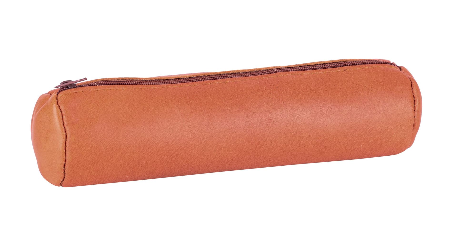 Pennenetui Oxford 22x6cm leer rond karamelbruin