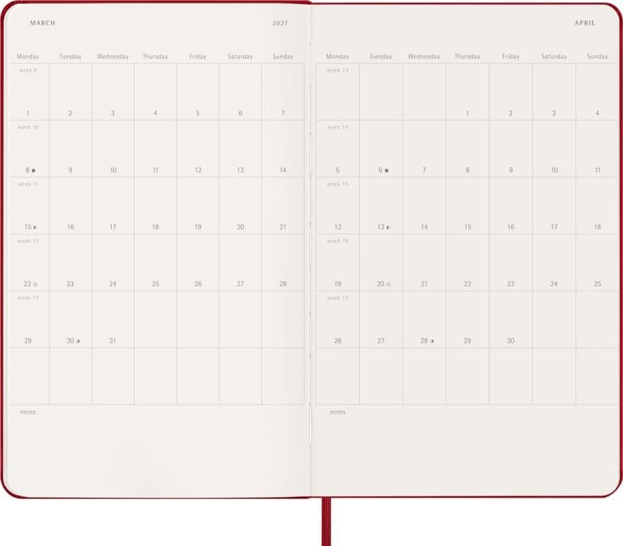 Agenda 2027 Moleskine 12M Planner Weekly 7dagen/1pagina large hc scarlet red 4