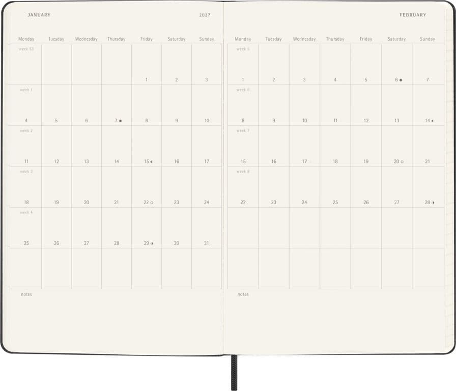 Agenda 2027 Moleskine 18M Planner Weekly 7dagen/1pagina large hc black 4