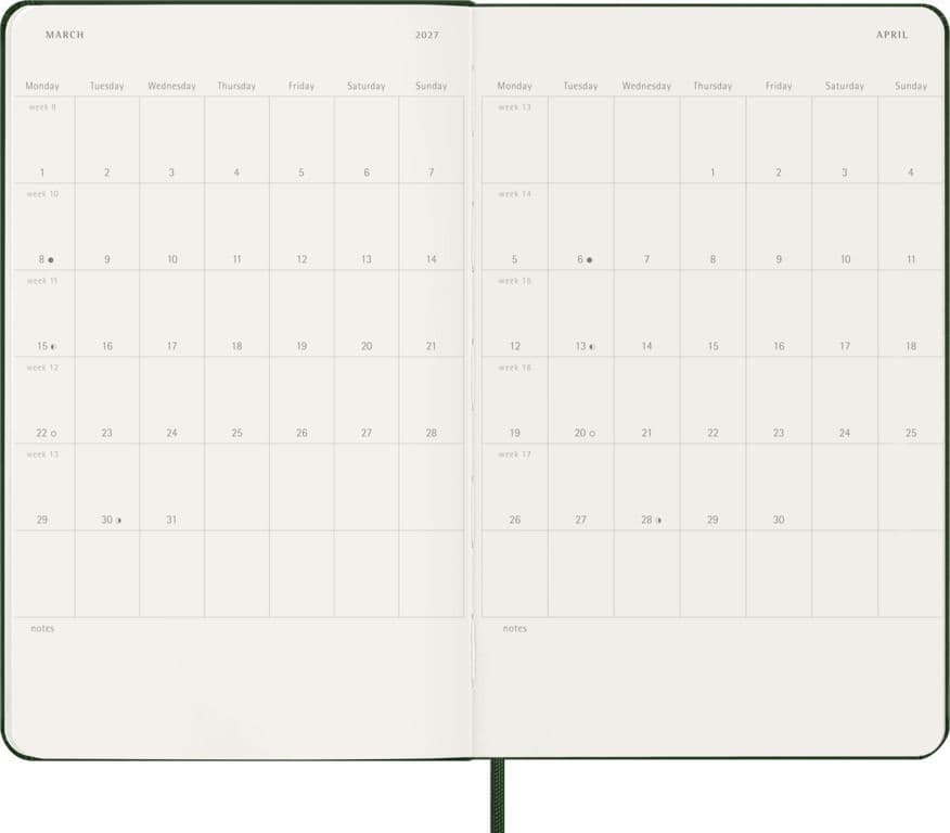 Agenda 2027 Moleskine 12M Planner Weekly 7dagen/1pagina large hc myrtle green 4