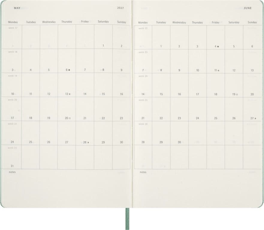 Agenda 2027 Moleskine 18M Planner Weekly 7dagen/1pagina large hc sage green 4