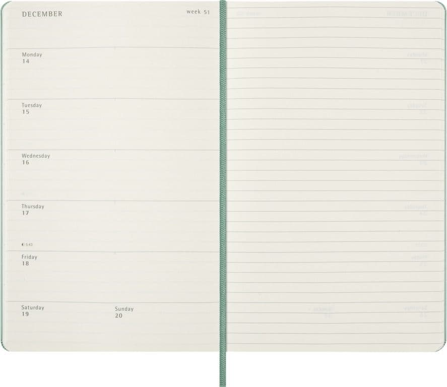 Agenda 2027 Moleskine 12M Planner Weekly 7dagen/1pagina large hc sage green 3
