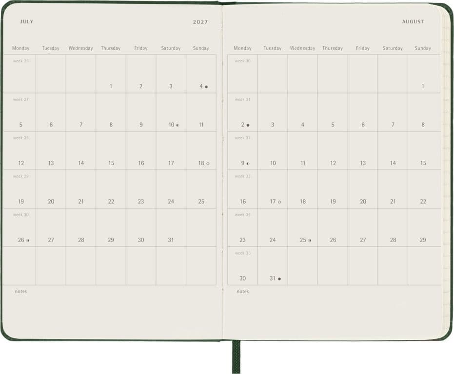 Agenda 2027 Moleskine 12M Planner Weekly 7dagen/1pagina pocket hc myrtle green 4