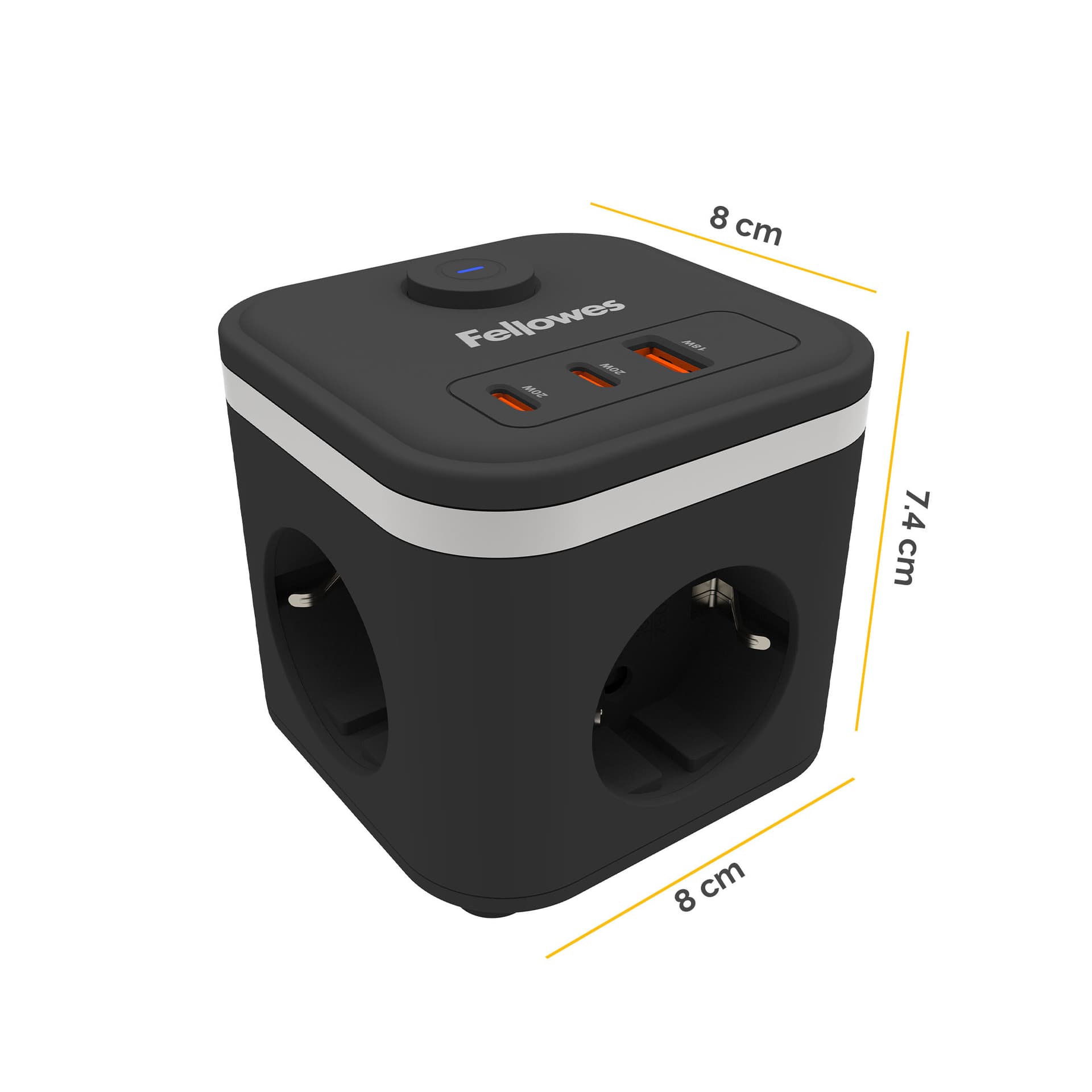 Stekkerblok Fellowes Power Cube F 3vdg 1xUSB A 2xUSB C 2 meter zwart 2