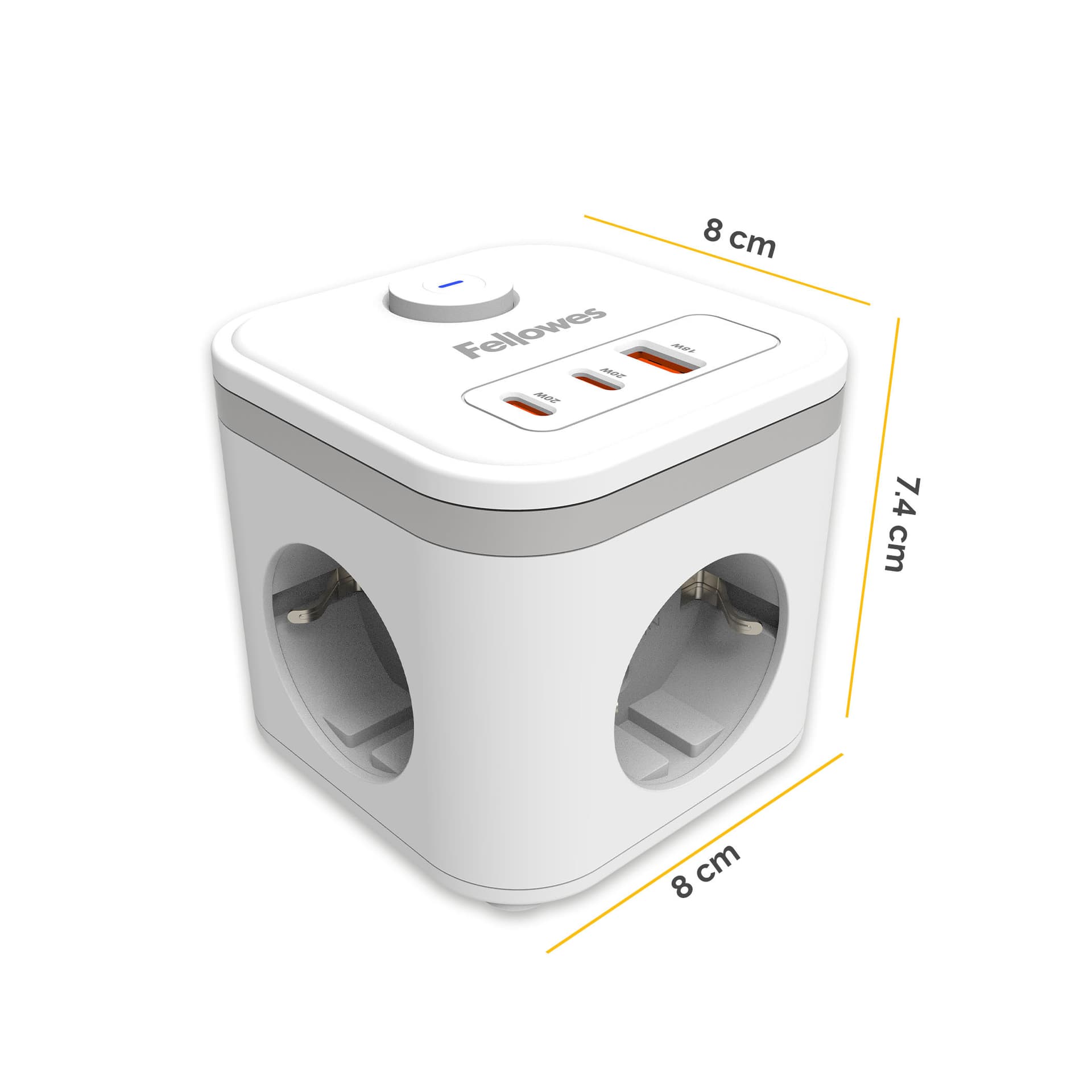 Stekkerblok Fellowes Power Cube F 3 voudig 1xUSB A 2xUSB C 2 meter wit 2