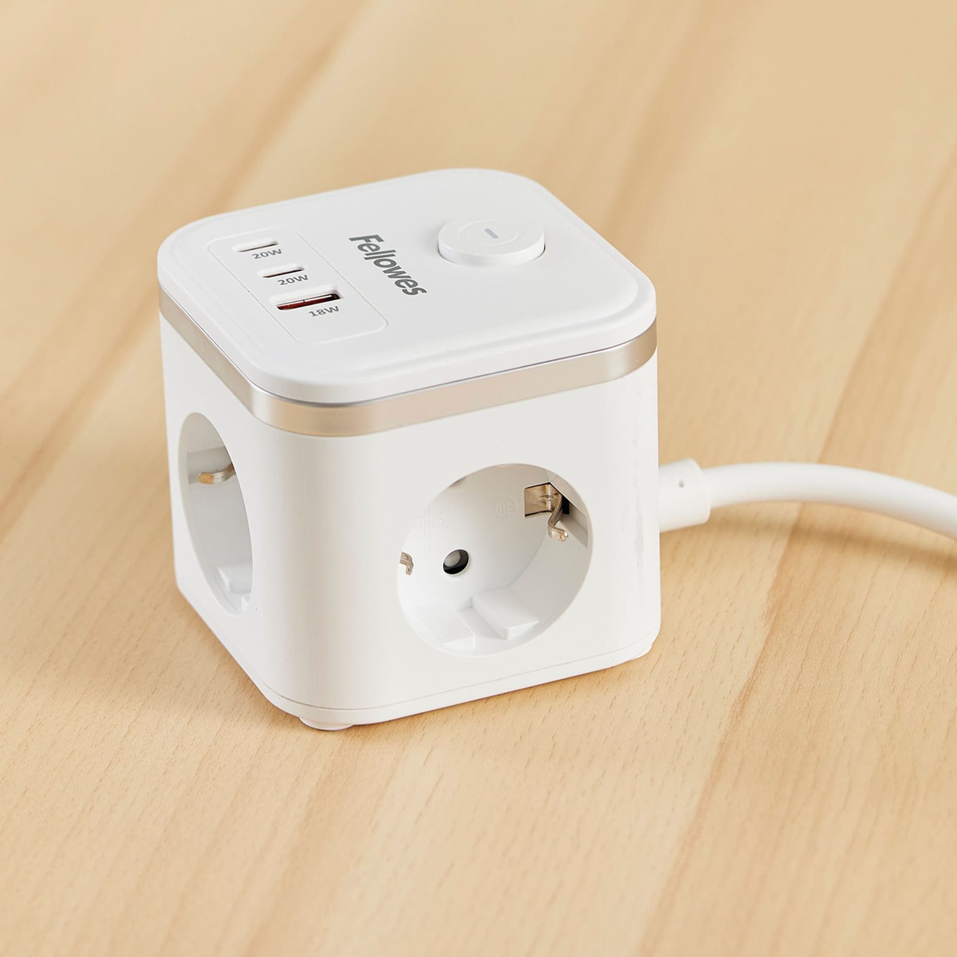 Stekkerblok Fellowes Power Cube F 3 voudig 1xUSB A 2xUSB C 2 meter wit 6