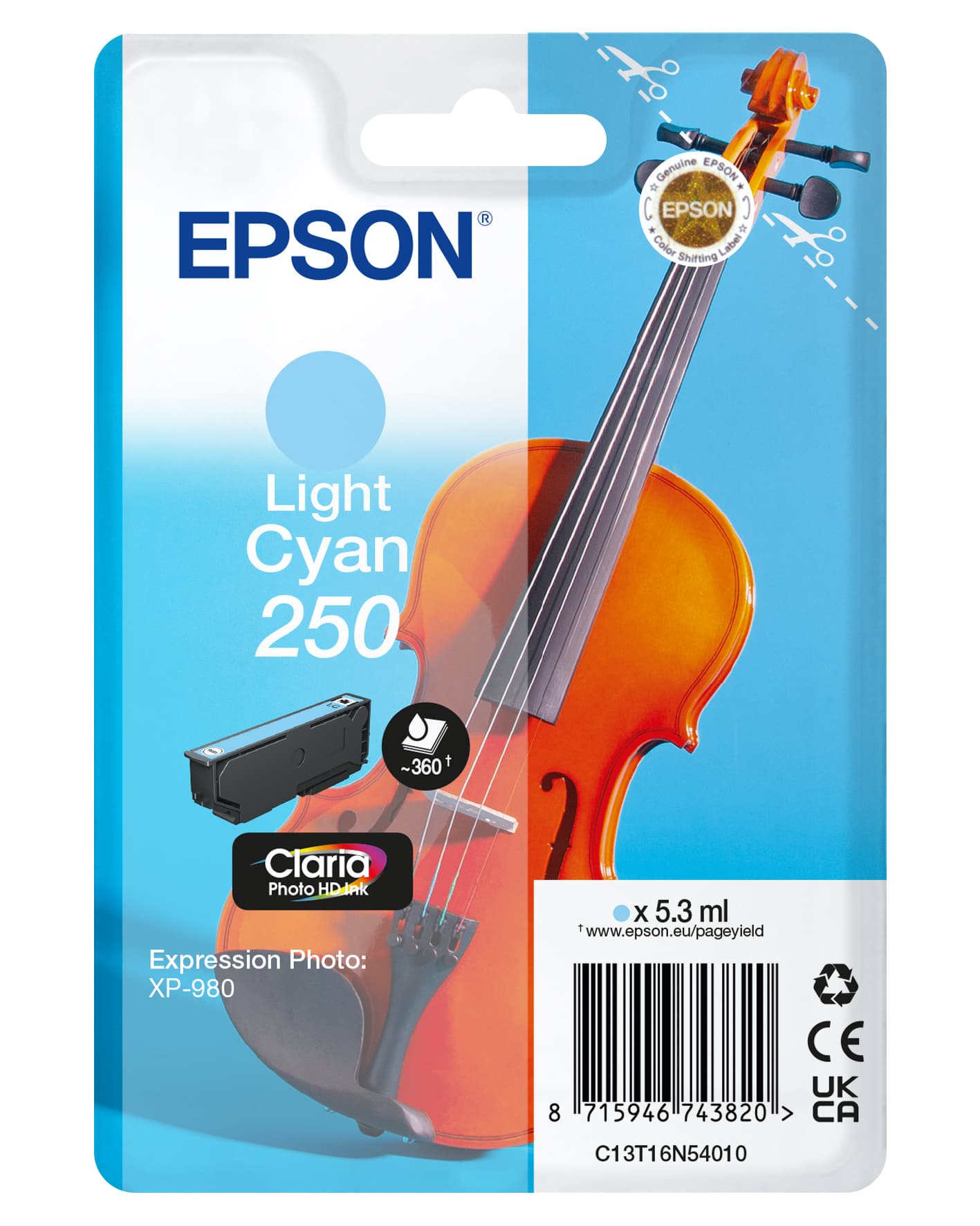 Inktcartridge Epson 250 T16N54 licht blauw