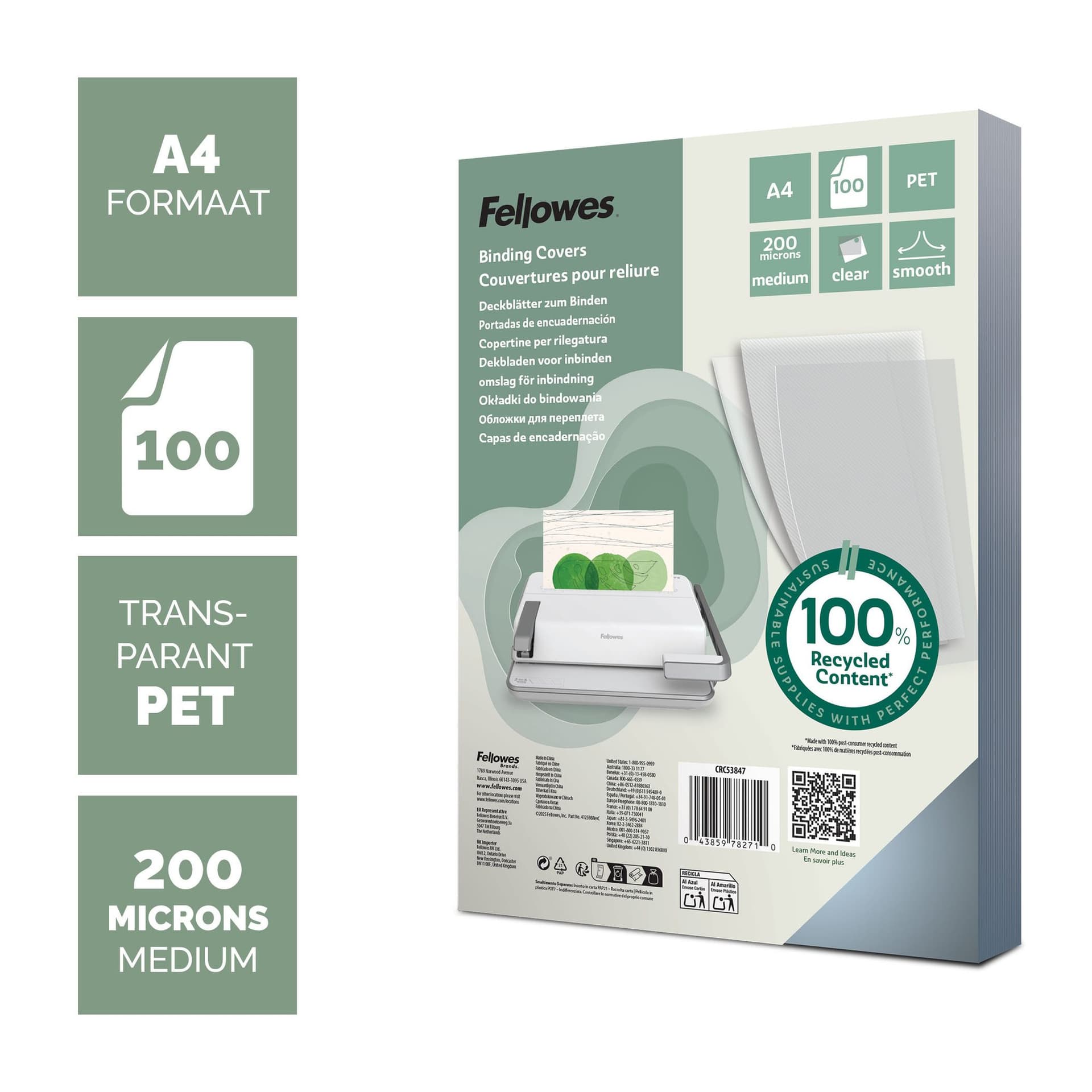 Voorblad Fellowes A4 PET 200micron recycled 100 stuks 2