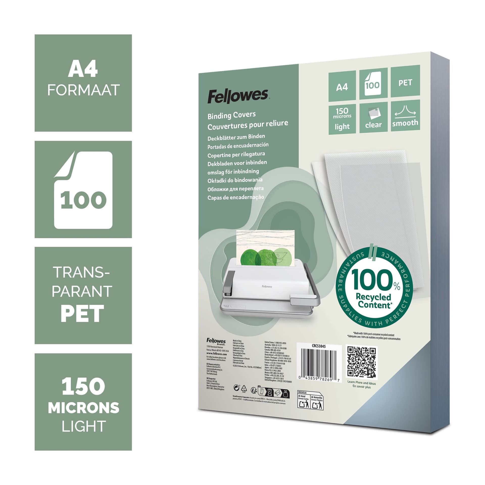 Voorblad Fellowes A4 PET 150micron recycled 100 stuks 2