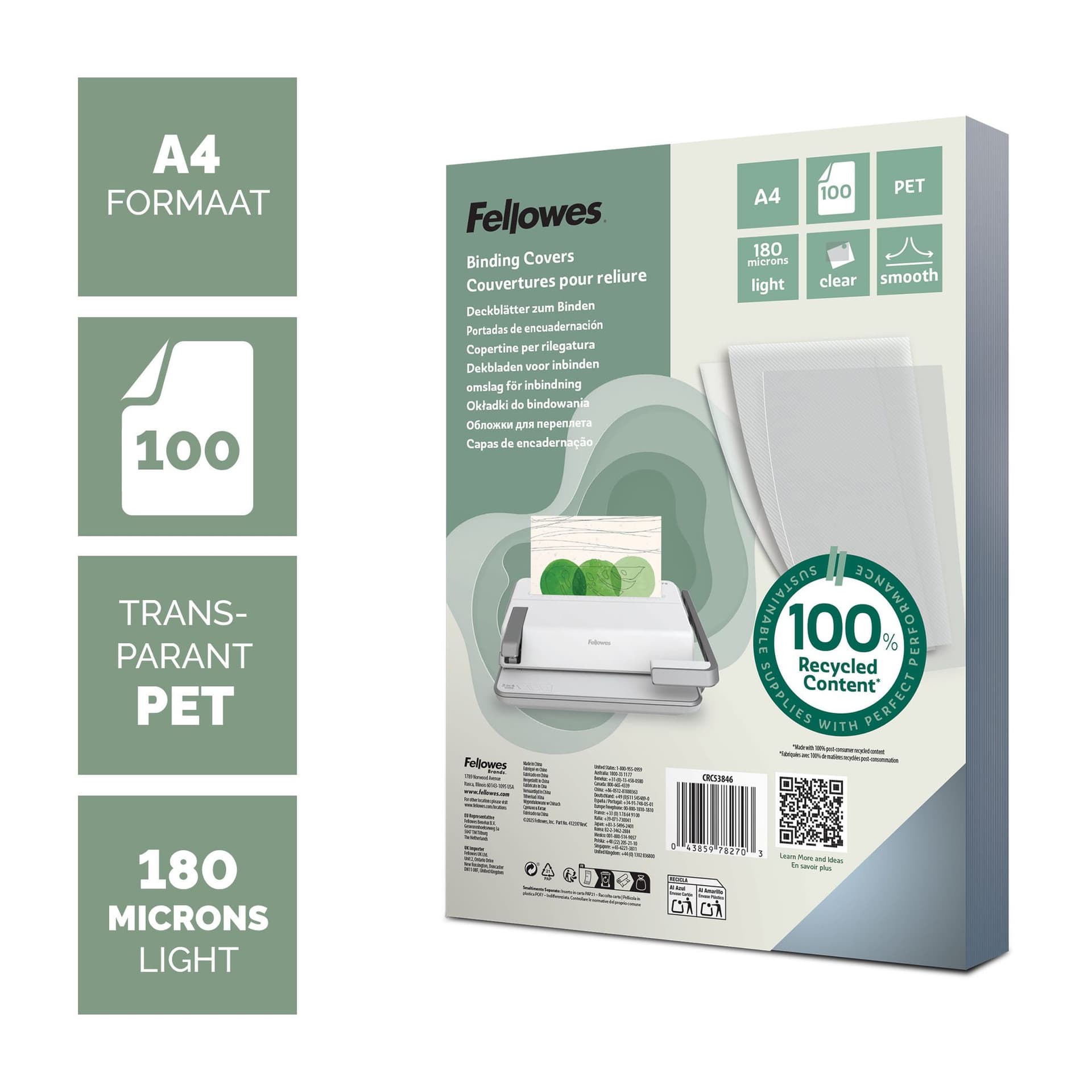 Voorblad Fellowes A4 PET 180micron recycled 100 stuks 2