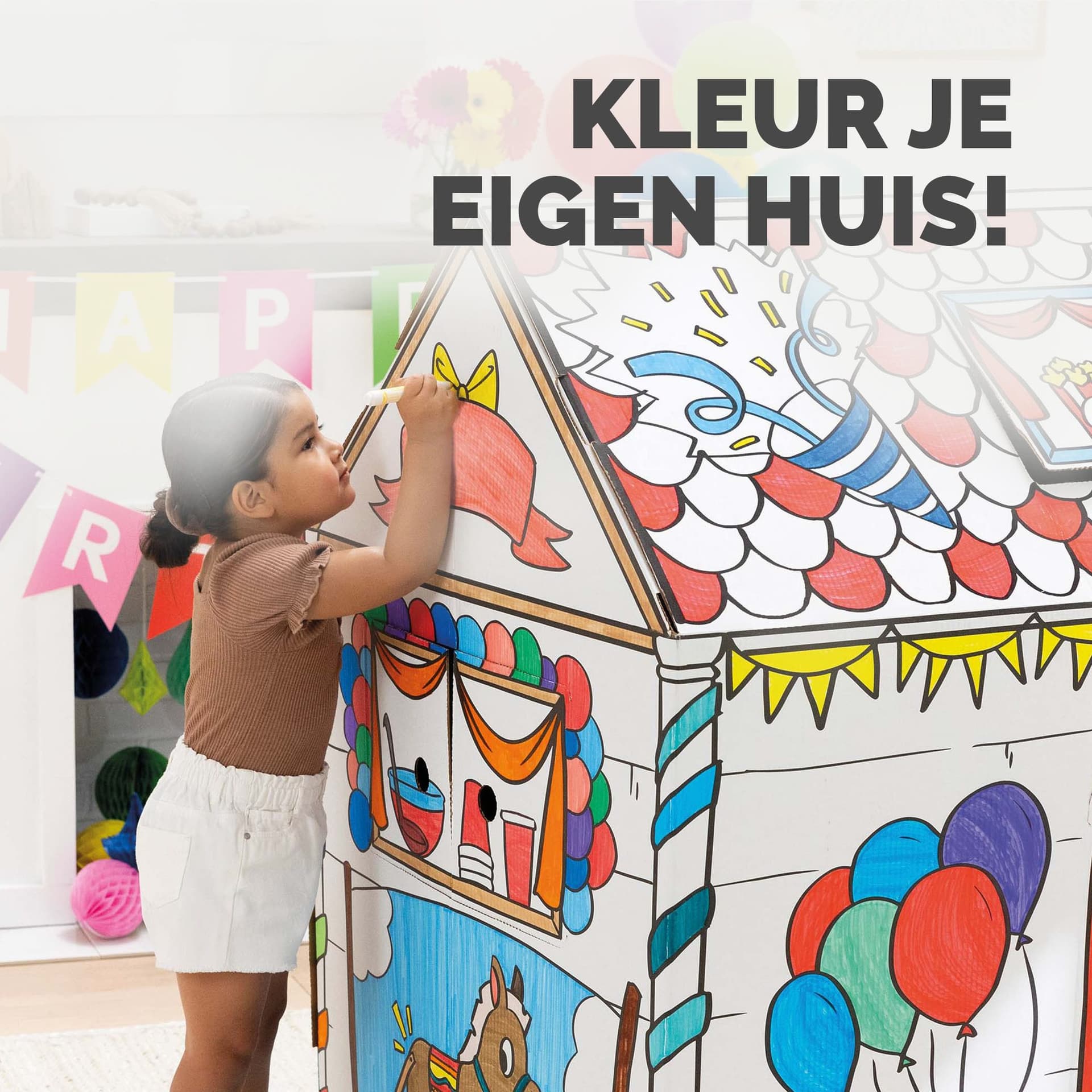 Kartonnen speelhuis XL Verjaardag Bankers Box Play inkleurbaar 4