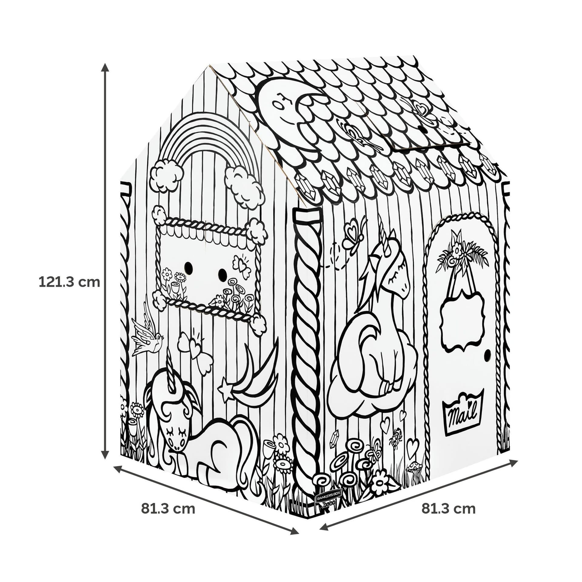 Kartonnen speelhuis XL Eenhoorn Bankers Box Play inkleurbaar 2