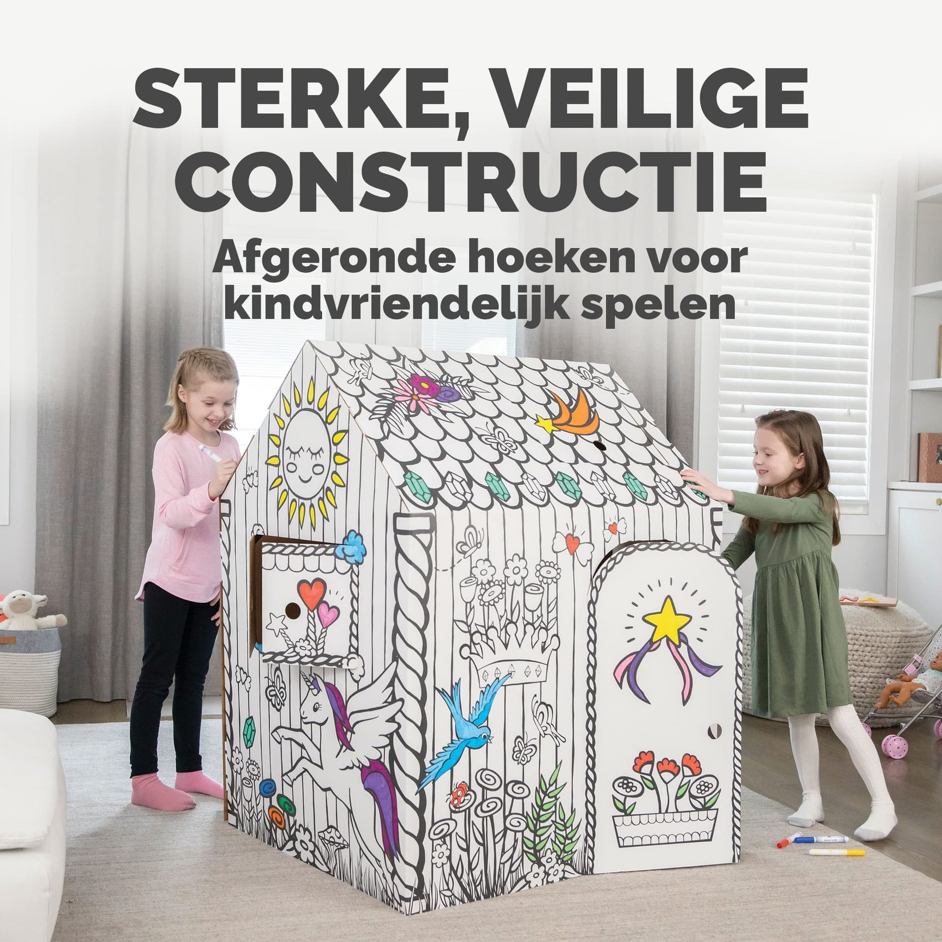 Kartonnen speelhuis XL Eenhoorn Bankers Box Play inkleurbaar 5