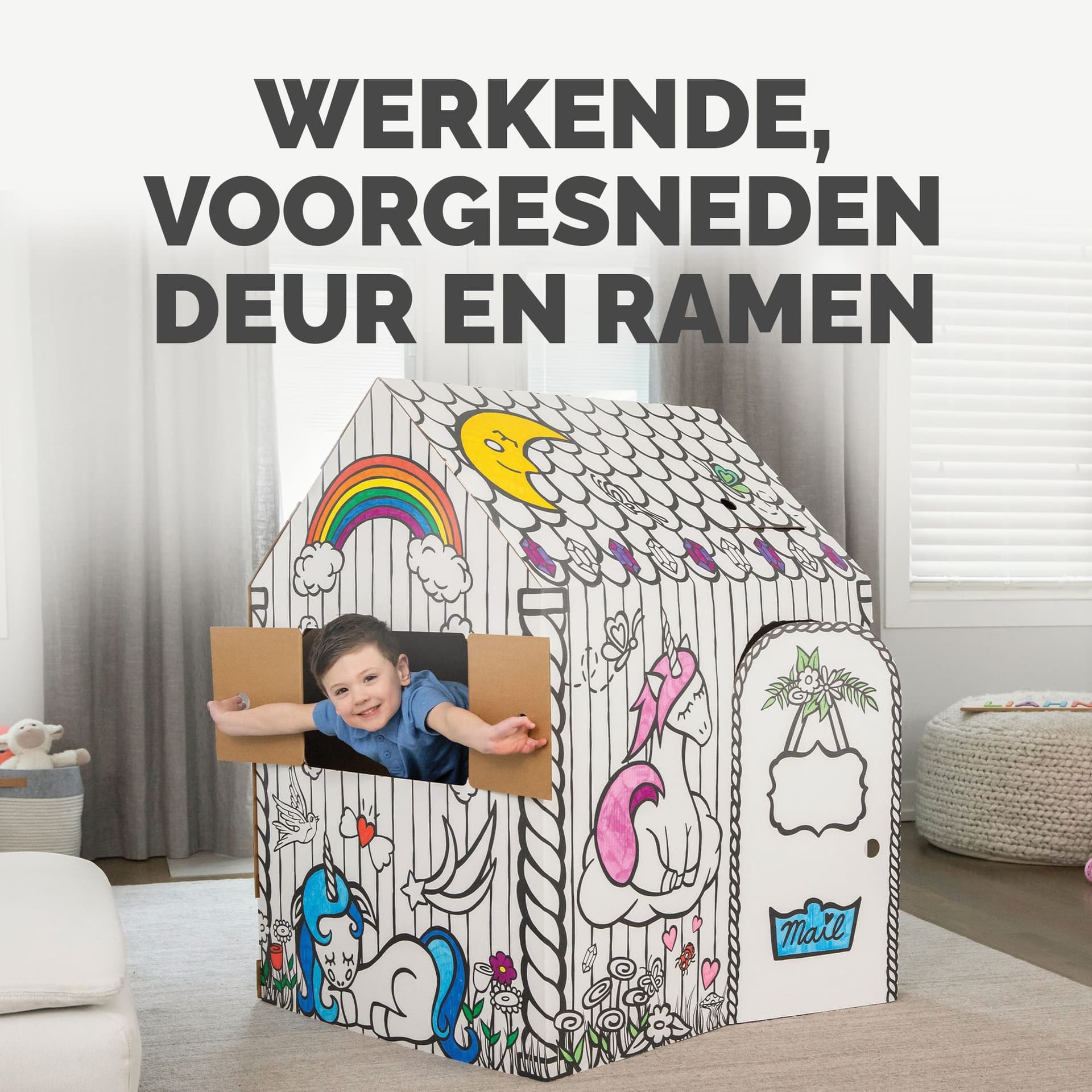 Kartonnen speelhuis XL Eenhoorn Bankers Box Play inkleurbaar 6