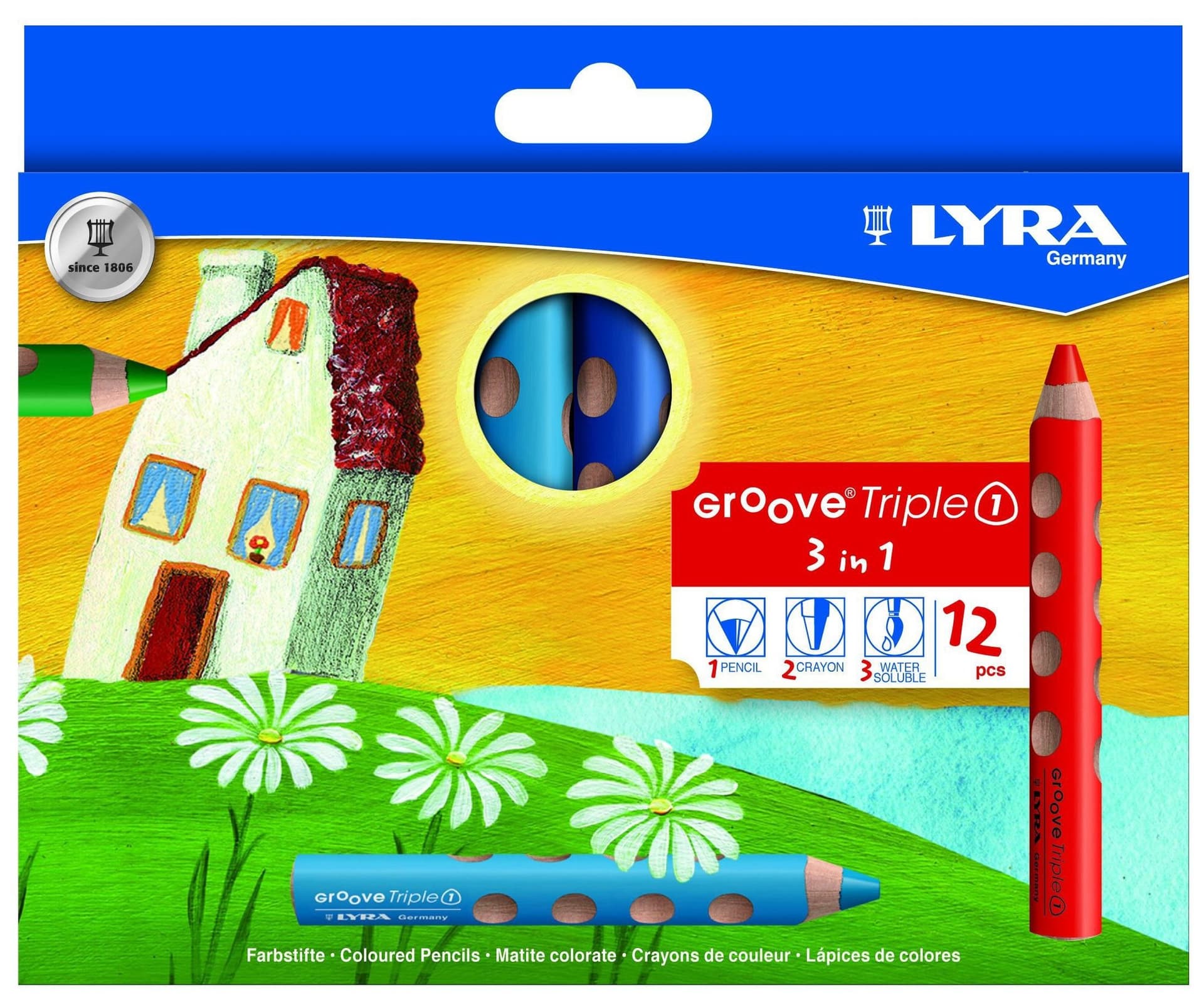 Kleurpotlood LYRA Groove Triple One extra dik set à 12 kleuren