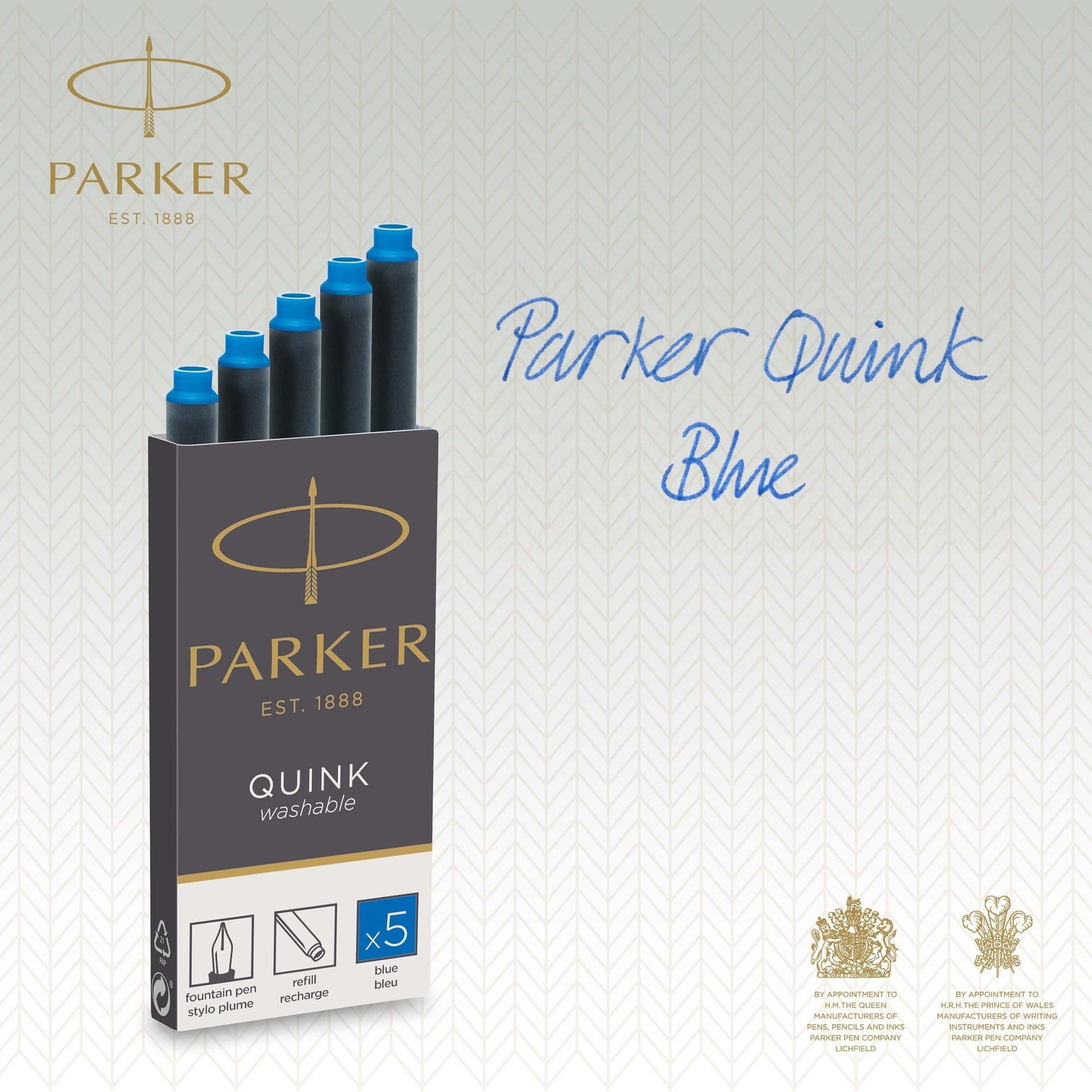 Inktpatroon Parker Quink uitwasbaar blauw blister à 5 stuks 4