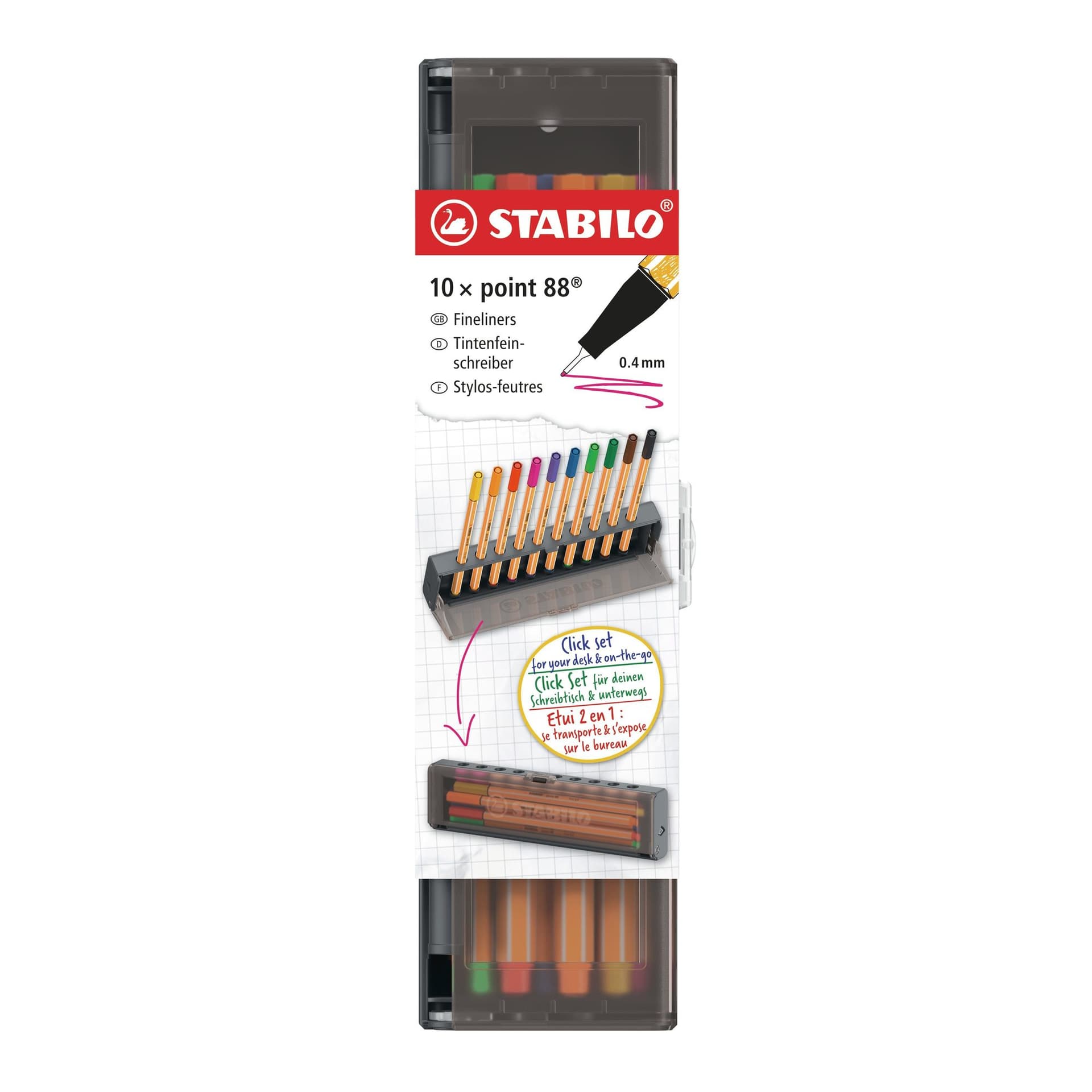 Fineliner STABILO point 88 fijn clickset à 10 kleuren
