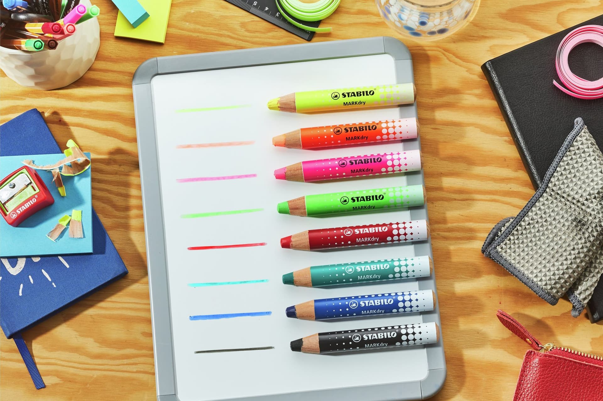 Whiteboardpotlood STABILO MARKdry etui à 4 neon kleuren 2