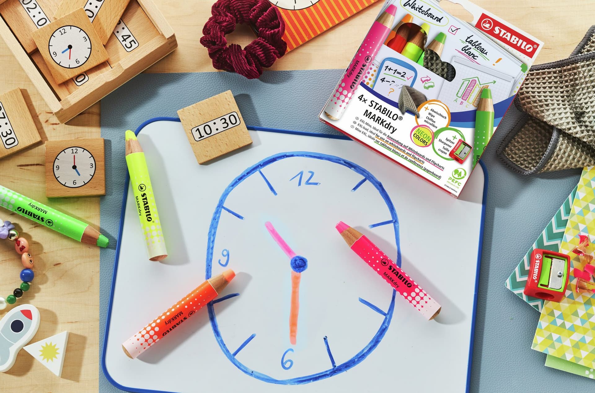 Whiteboardpotlood STABILO MARKdry etui à 4 neon kleuren 5