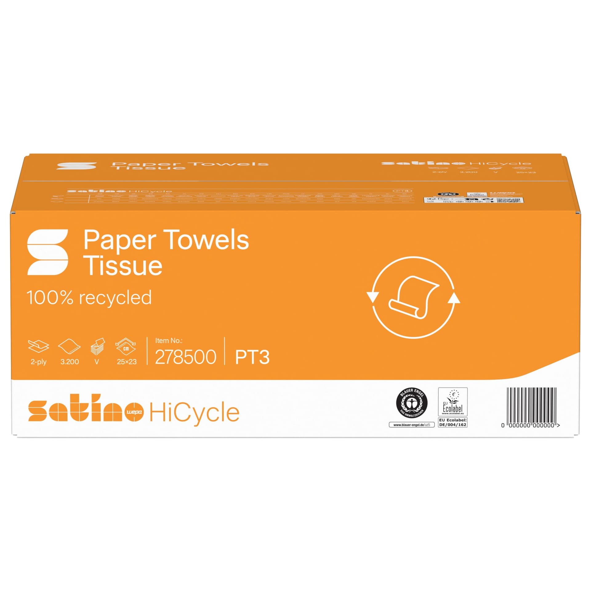 Handdoek Satino PT3 HiCycle v-vouw 2-laags 250x230mm 20x160 vel wit 278500 2