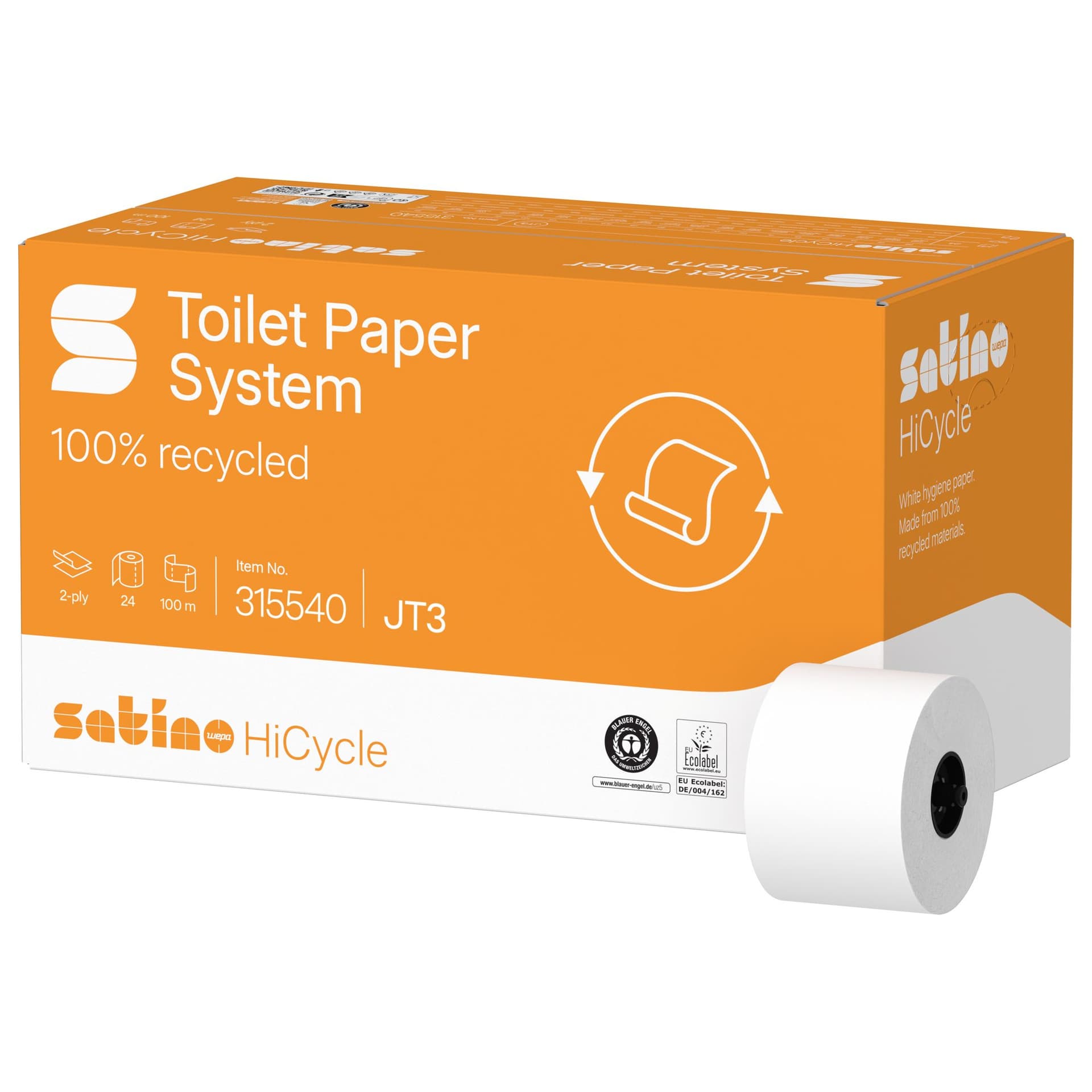 Toiletpapier Satino JT3 HiCycle systeemrol 2-laags 24x100m wit 315540