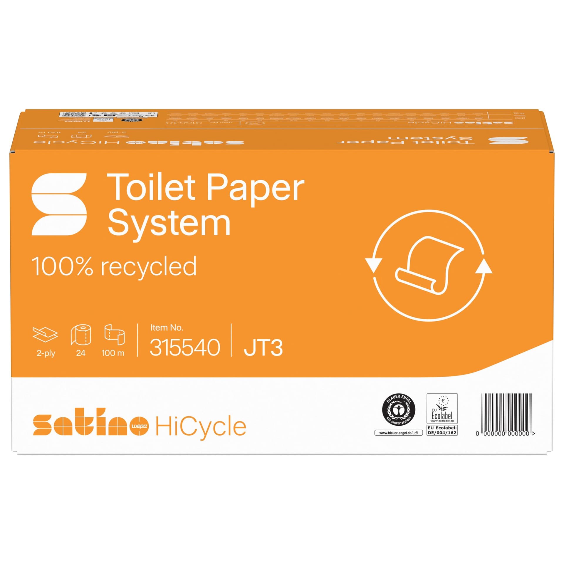 Toiletpapier Satino JT3 HiCycle systeemrol 2-laags 24x100m wit 315540 2