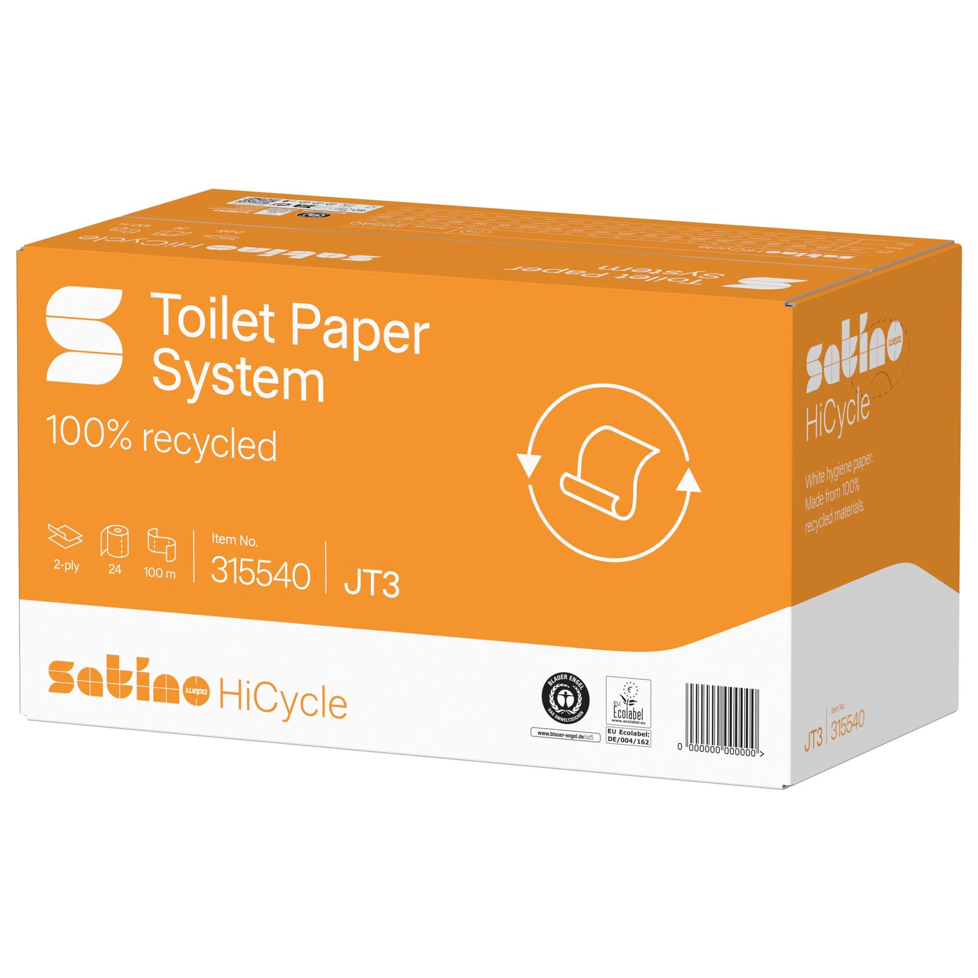 Toiletpapier Satino JT3 HiCycle systeemrol 2-laags 24x100m wit 315540 3