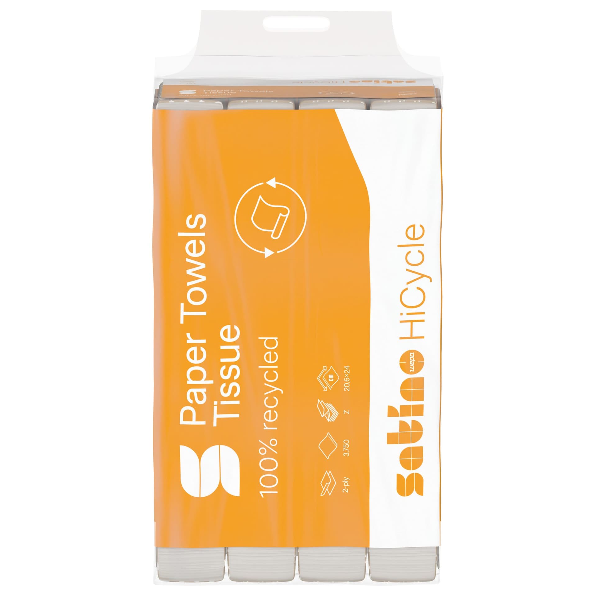 Handdoek Satino PT2 HiCycle z-vouw 2-laags 206x240mm 25x150 vel wit 278550 2