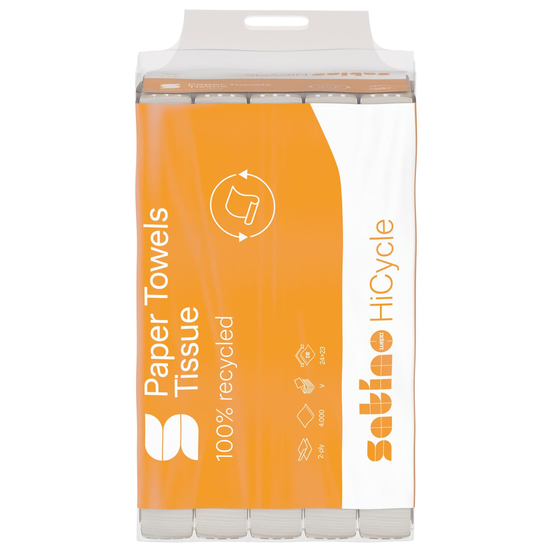 Handdoek Satino PT3 HiCycle v-vouw 2-laags 240x230mm 20x200 vel wit 278720 2