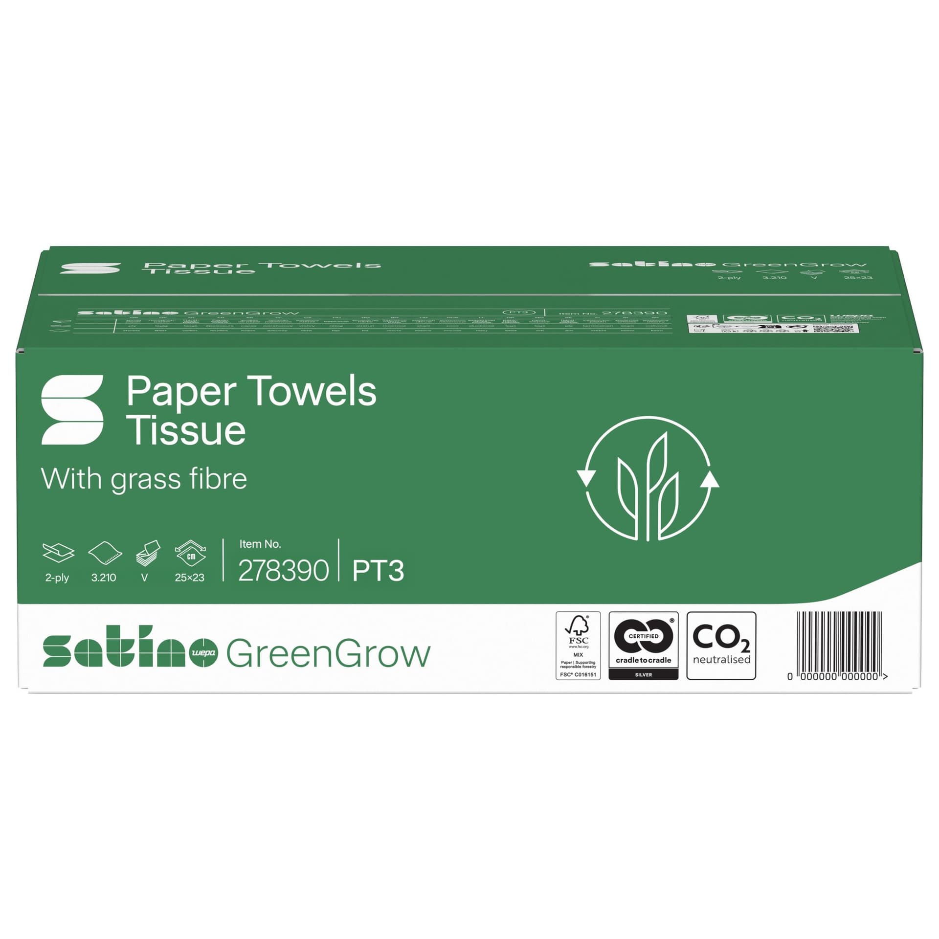 Handdoek Satino PT3 GreenGrow v-vouw 2-laags 250x230mm 15x214 vel naturel 278390 2