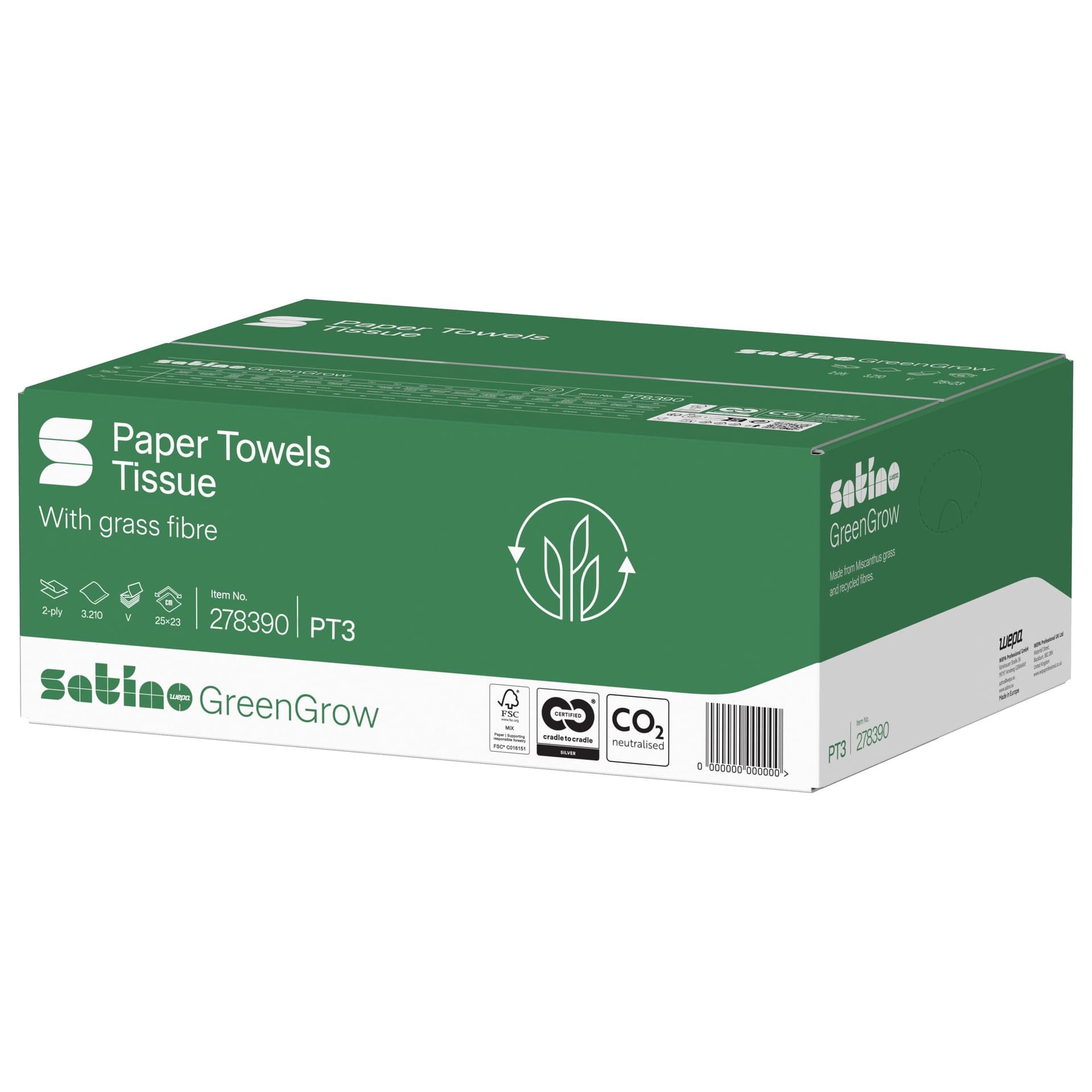 Handdoek Satino PT3 GreenGrow v-vouw 2-laags 250x230mm 15x214 vel naturel 278390 3
