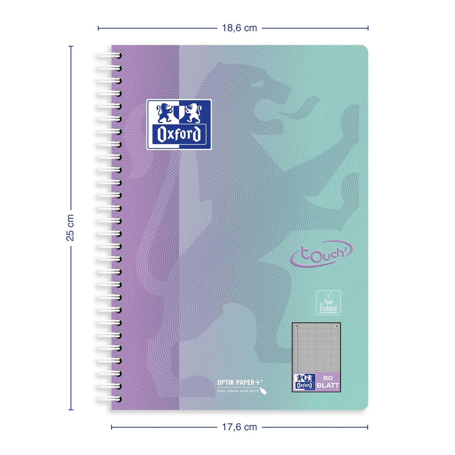 Spiraalblok Oxford Touch B5 geruit 5mm160 pagina's assorti 4