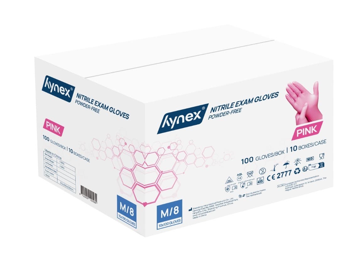 Handschoen Hynex nitril M roze 3.5gr 100 stuks 3