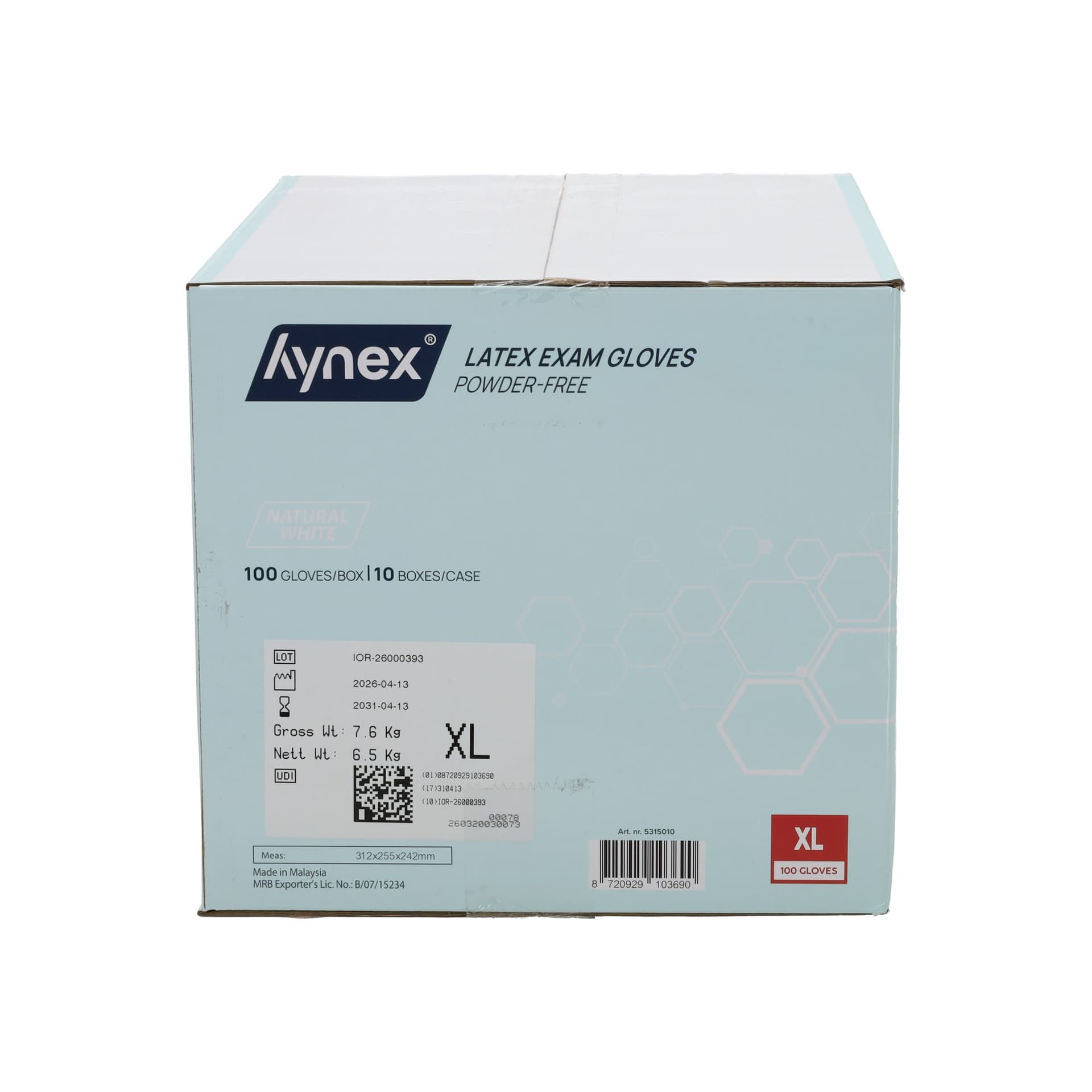 Handschoen Hynex latex XL wit 5gr 100 stuks 5