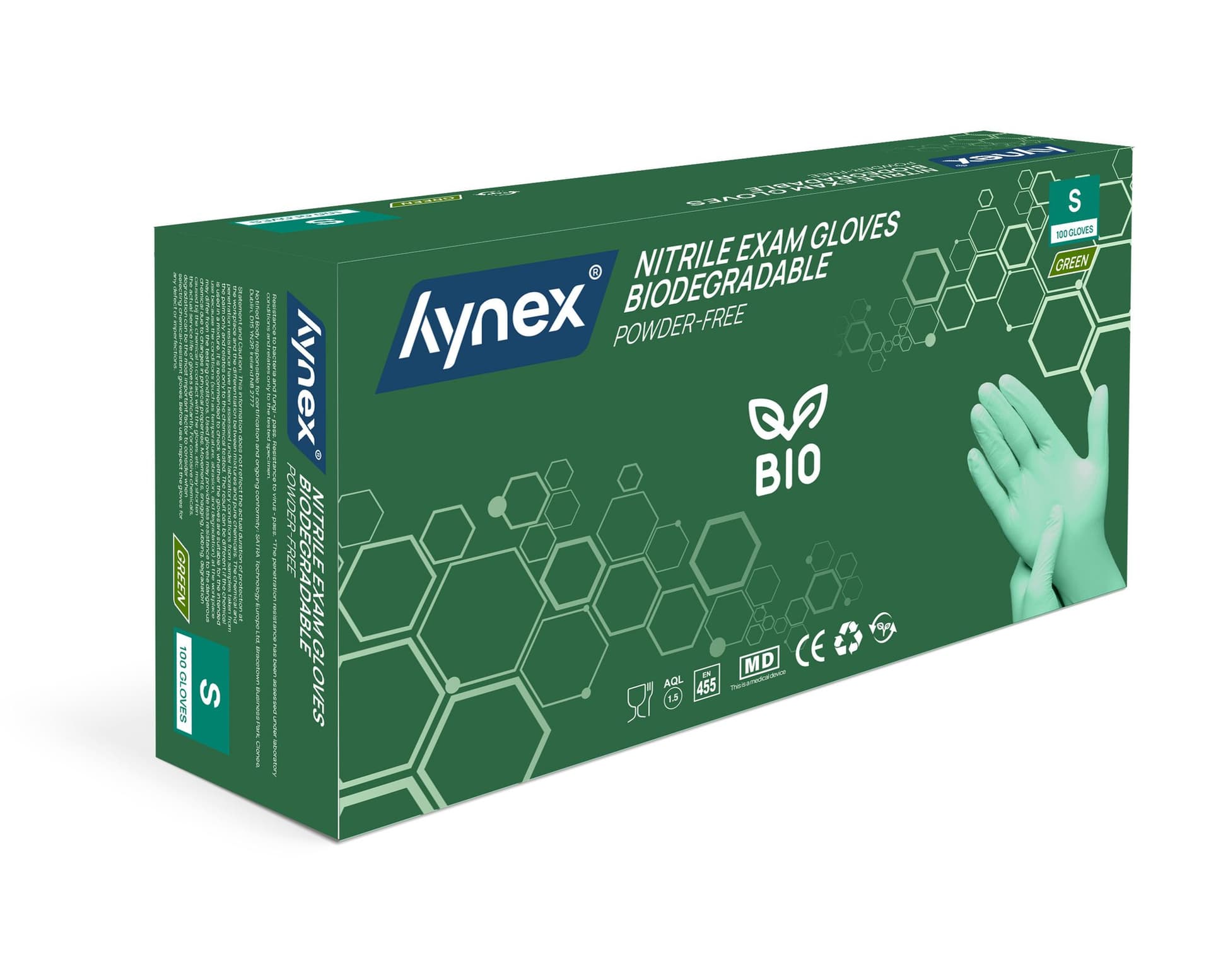 Handschoen Hynex nitril Bio S groen 3.5gr 100 stuks 2