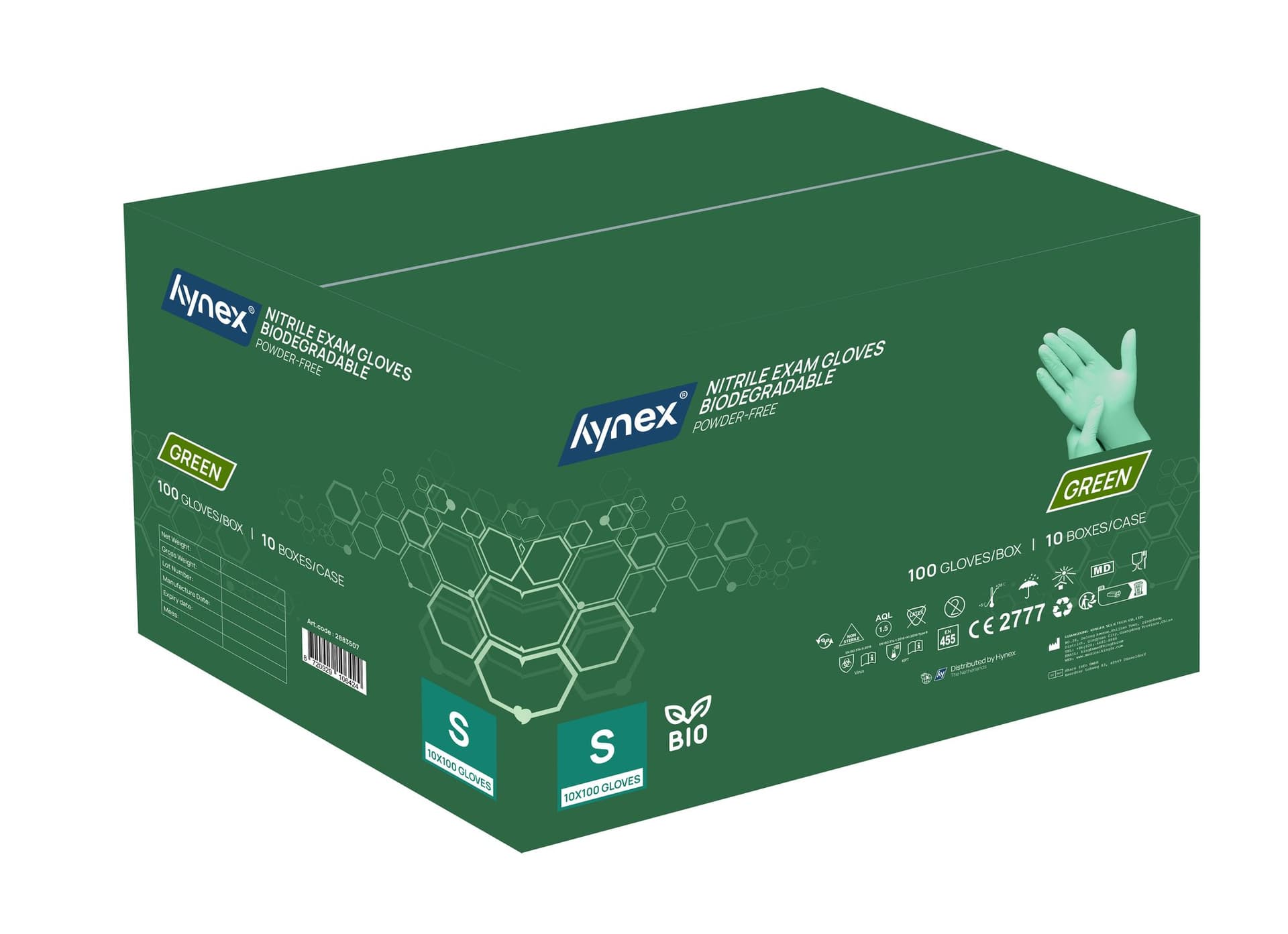 Handschoen Hynex nitril Bio S groen 3.5gr 100 stuks 3