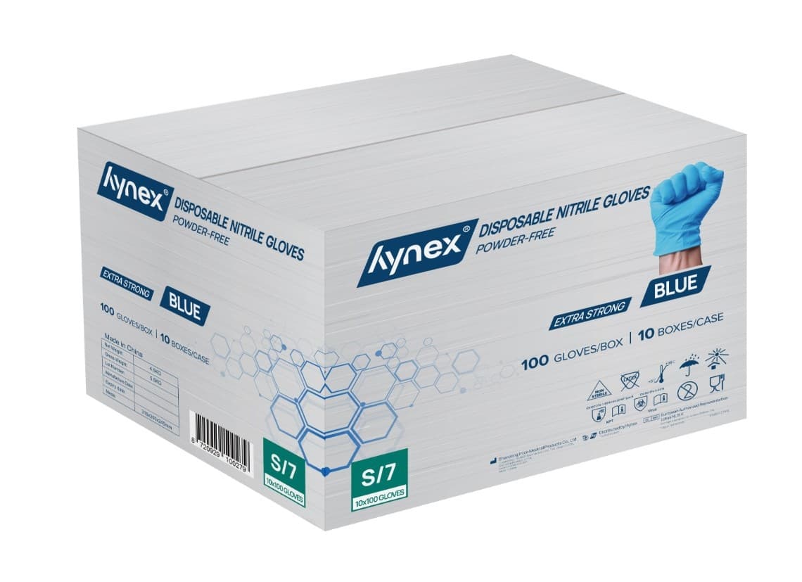 Handschoen Hynex nitril extra sterk S blauw 5gr 100 stuks 3