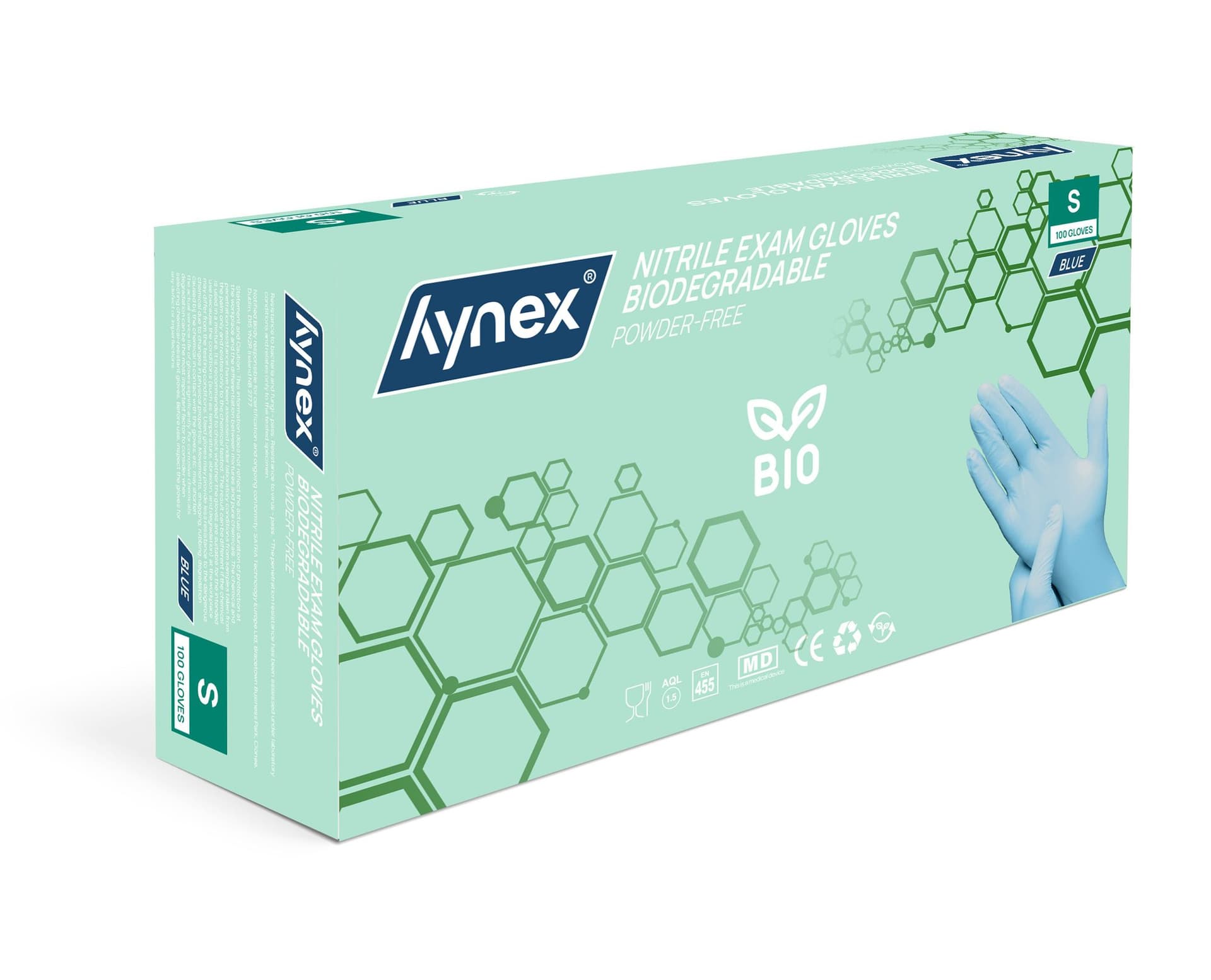 Handschoen Hynex nitril Bio S blauw 3.5gr 100 stuks 2