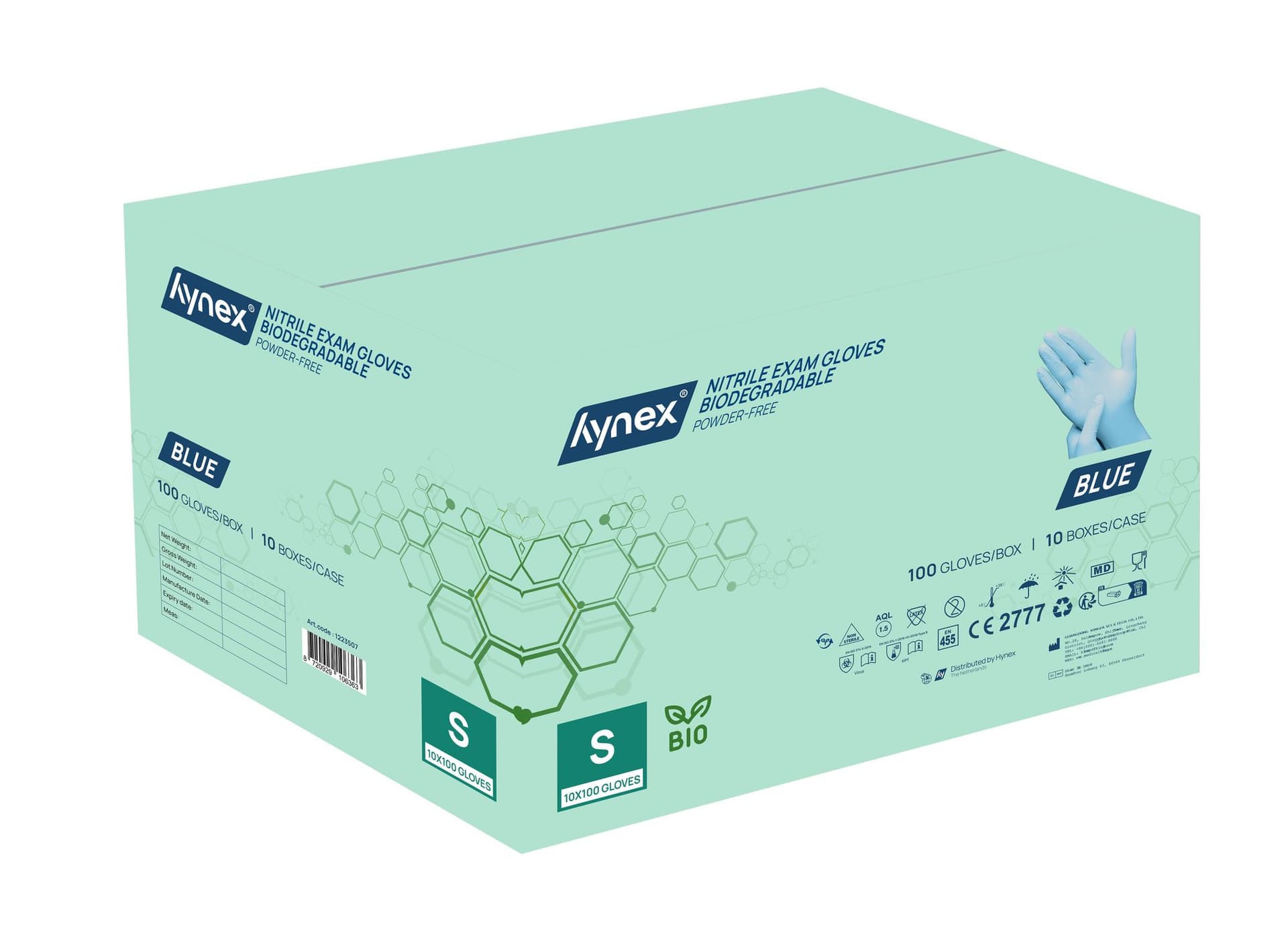 Handschoen Hynex nitril Bio S blauw 3.5gr 100 stuks 3
