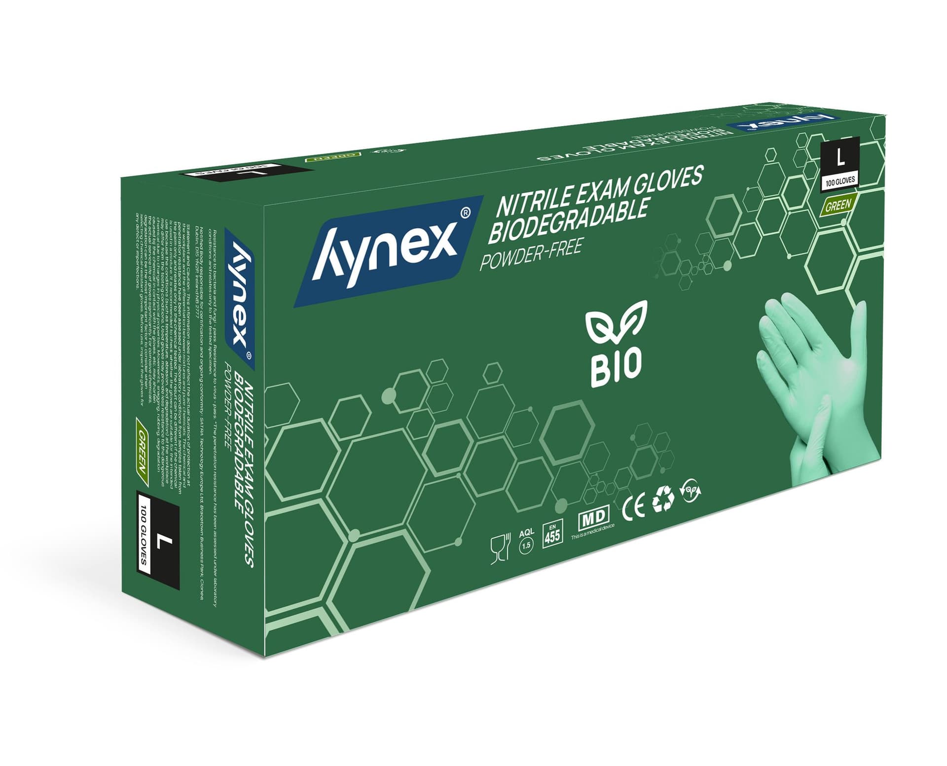 Handschoen Hynex nitril Bio L groen 3.5gr 100 stuks 2