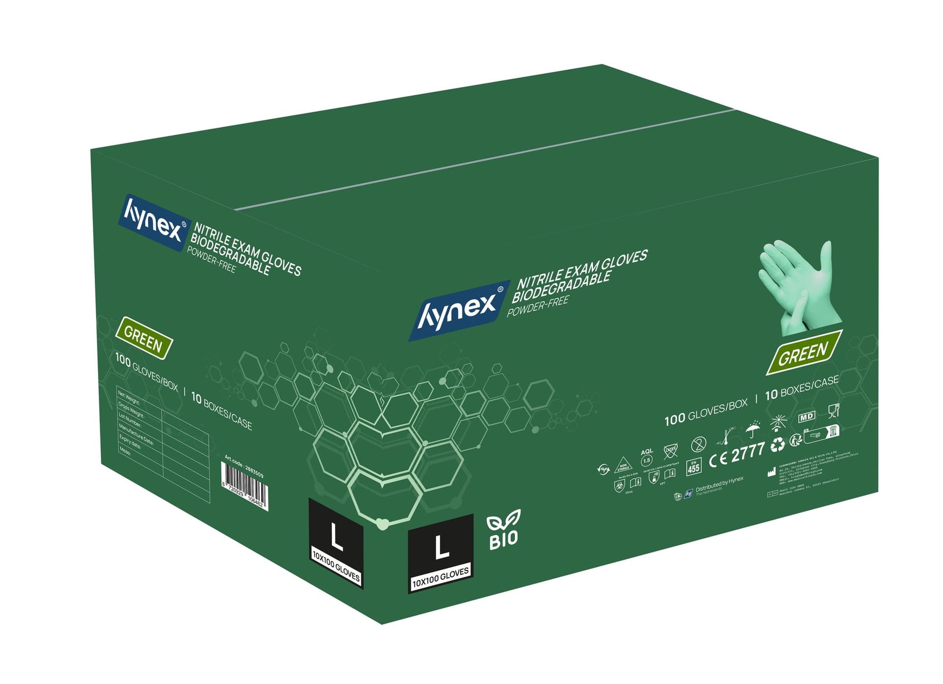 Handschoen Hynex nitril Bio L groen 3.5gr 100 stuks 3