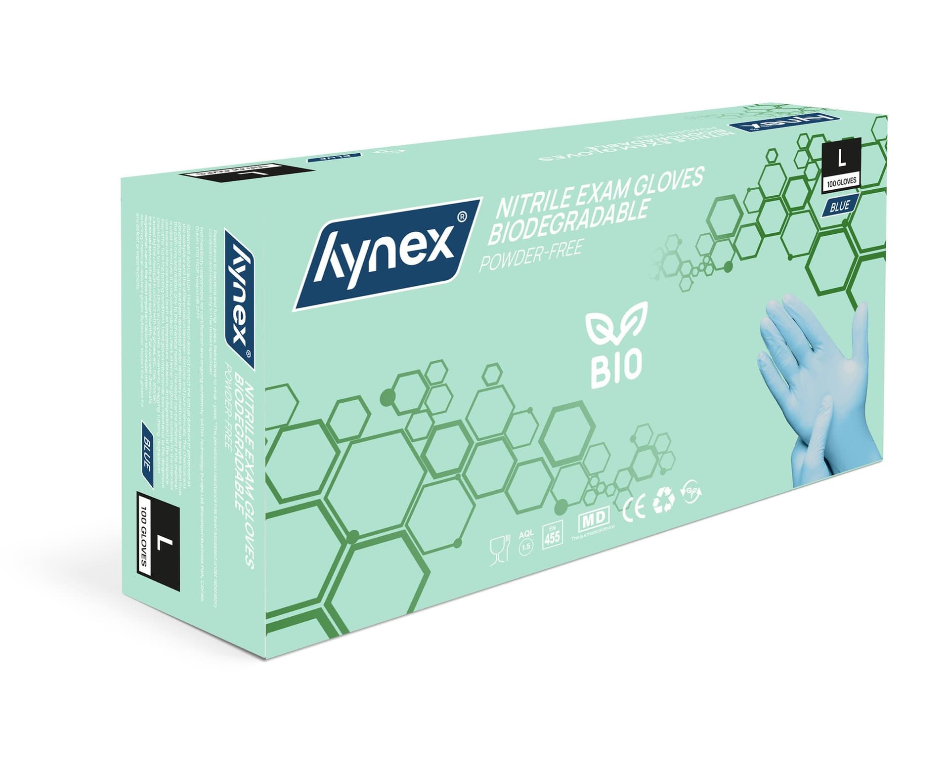 Handschoen Hynex nitril Bio L blauw 3.5gr 100 stuks 2